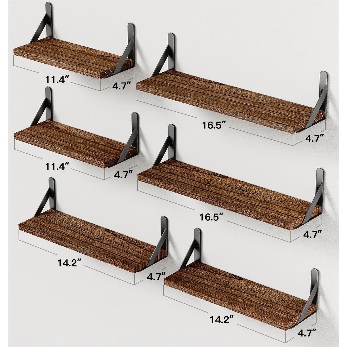 Amada Homefurnishing Wall Shelves Set Of 6  Wood Floating Shelves For Wall Decor  Rustic Farmhouse Wall Shelves For Bedroom  Bathroom Shelves For Wall Storage  Book Shelves For Living Room  Brown