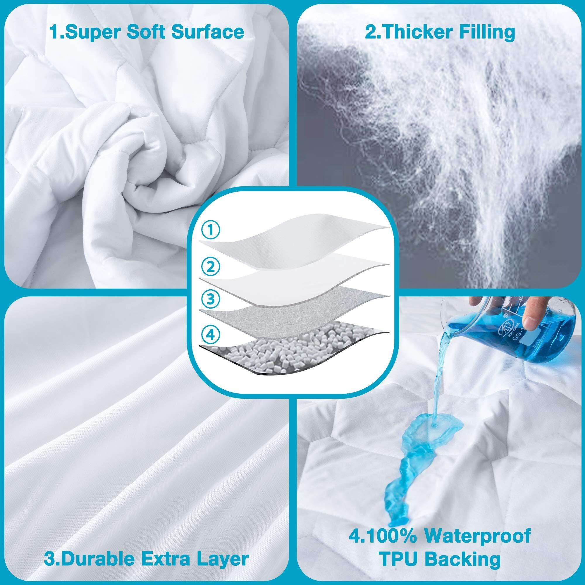 Lunsing Split Top King Mattress Protector For Adjustable Bed  Soft Breathable Waterproof Split Top King Mattress Pad Cover  32-34 Inches Split From Head  6-18 Inches Deep