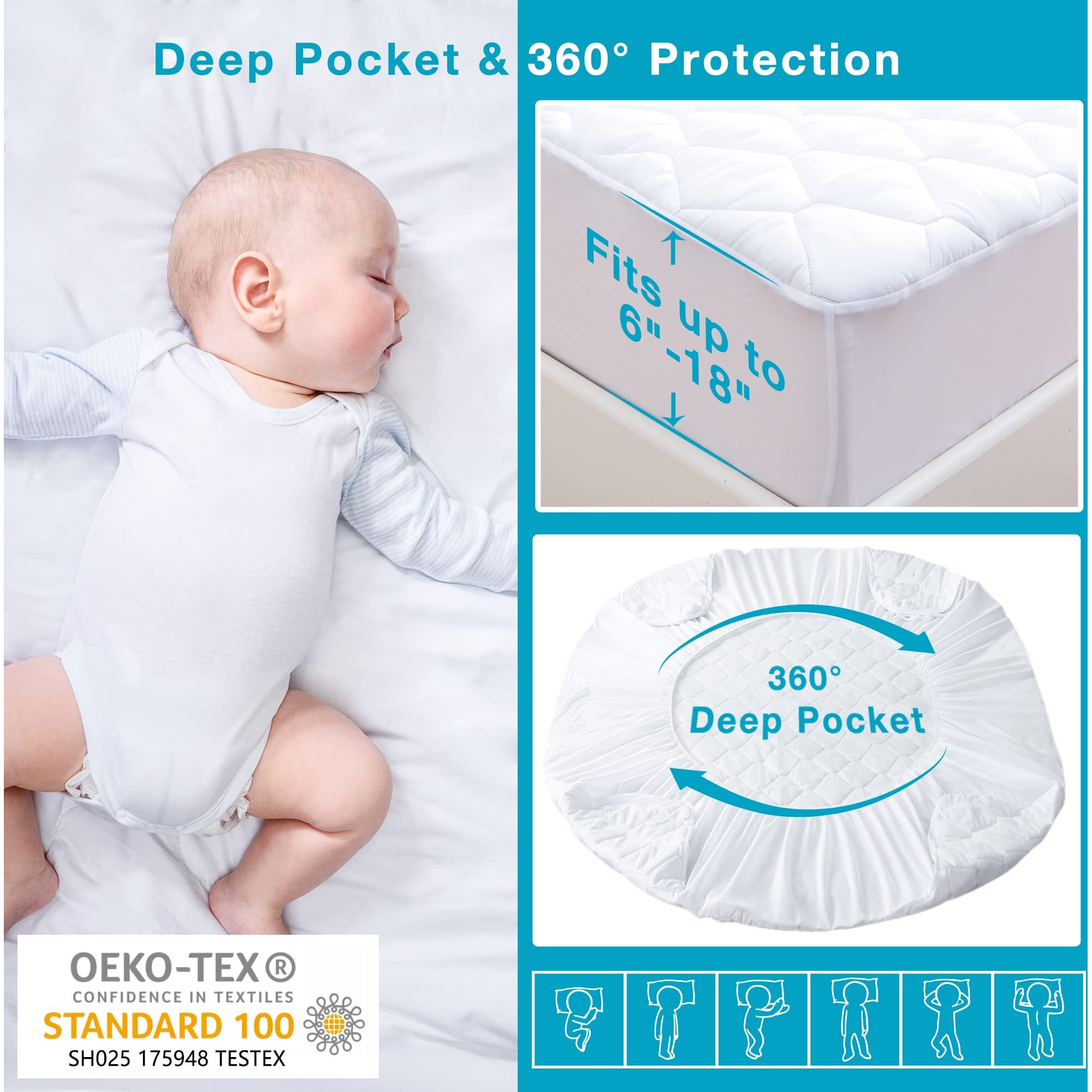 Lunsing Split Top King Mattress Protector For Adjustable Bed  Soft Breathable Waterproof Split Top King Mattress Pad Cover  32-34 Inches Split From Head  6-18 Inches Deep