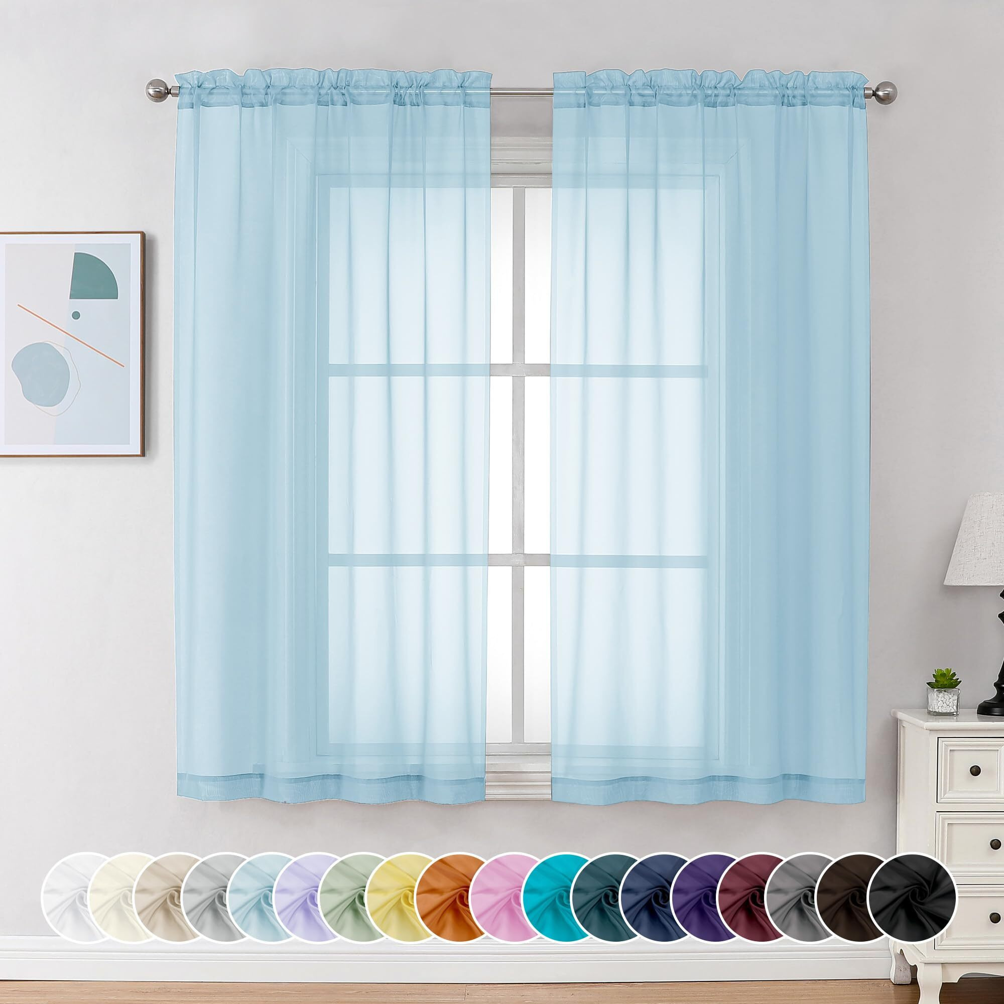 Chyhomenyc Sky Blue Sheer Curtains 63 Inch Length 2 Panels  Light Filtering Airy Rod Pocket Window Curtain Treatment Drapes For Bedroom Living  Each 42Wx63L Inches