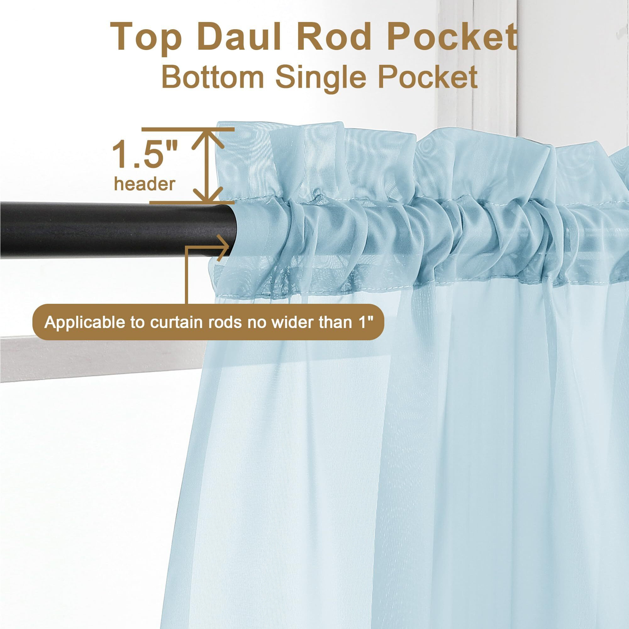 Chyhomenyc Sky Blue Sheer Curtains 63 Inch Length 2 Panels  Light Filtering Airy Rod Pocket Window Curtain Treatment Drapes For Bedroom Living  Each 42Wx63L Inches