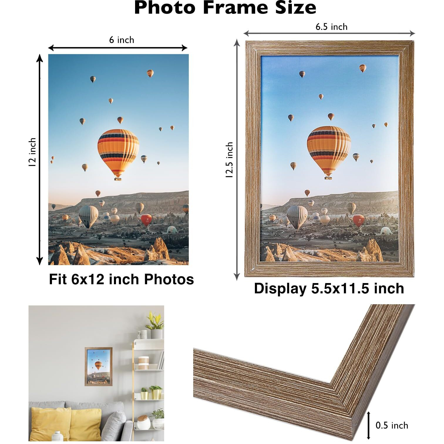 Jcjmy 6X12 Picture Frame Rustic Brown For Wall Hanging Or Tabletop  Wall Mounting Horizontally Or Vertically  6 X 12 Wall Gallery Poster Photo Frame With Shatter Resistant Plexiglass  Rustic Brown