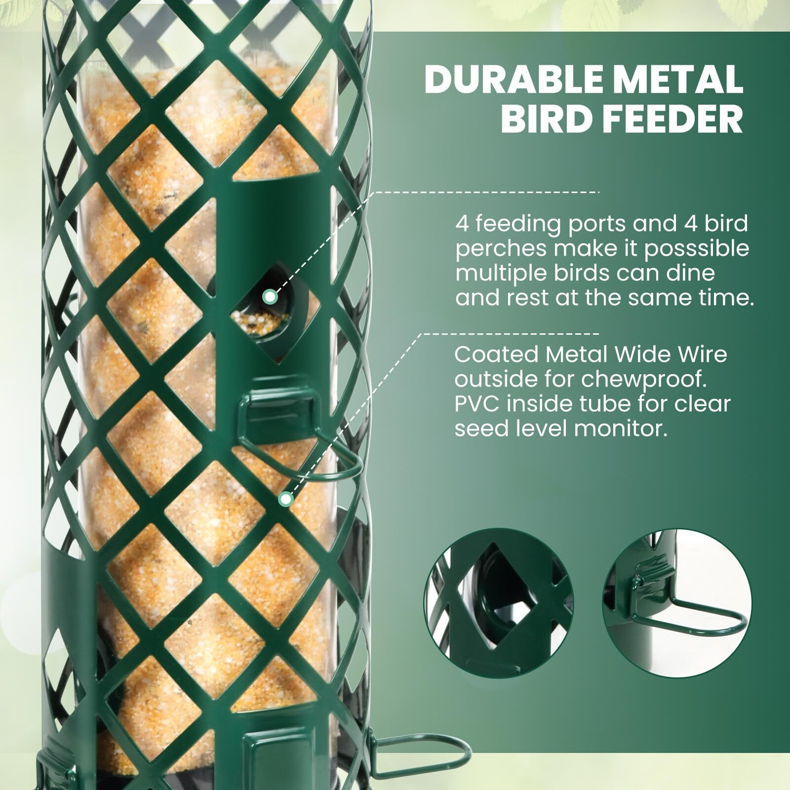 Squirrel Proof Bird Feeders Outside Metal Bird Feeder For Outdoors Hanging Squirrel-Proof Weight Activated Wild Bird Feeder 3 Lb Capacity Tube Mesh Birdfeeder For Cardinal Finch Chickadee