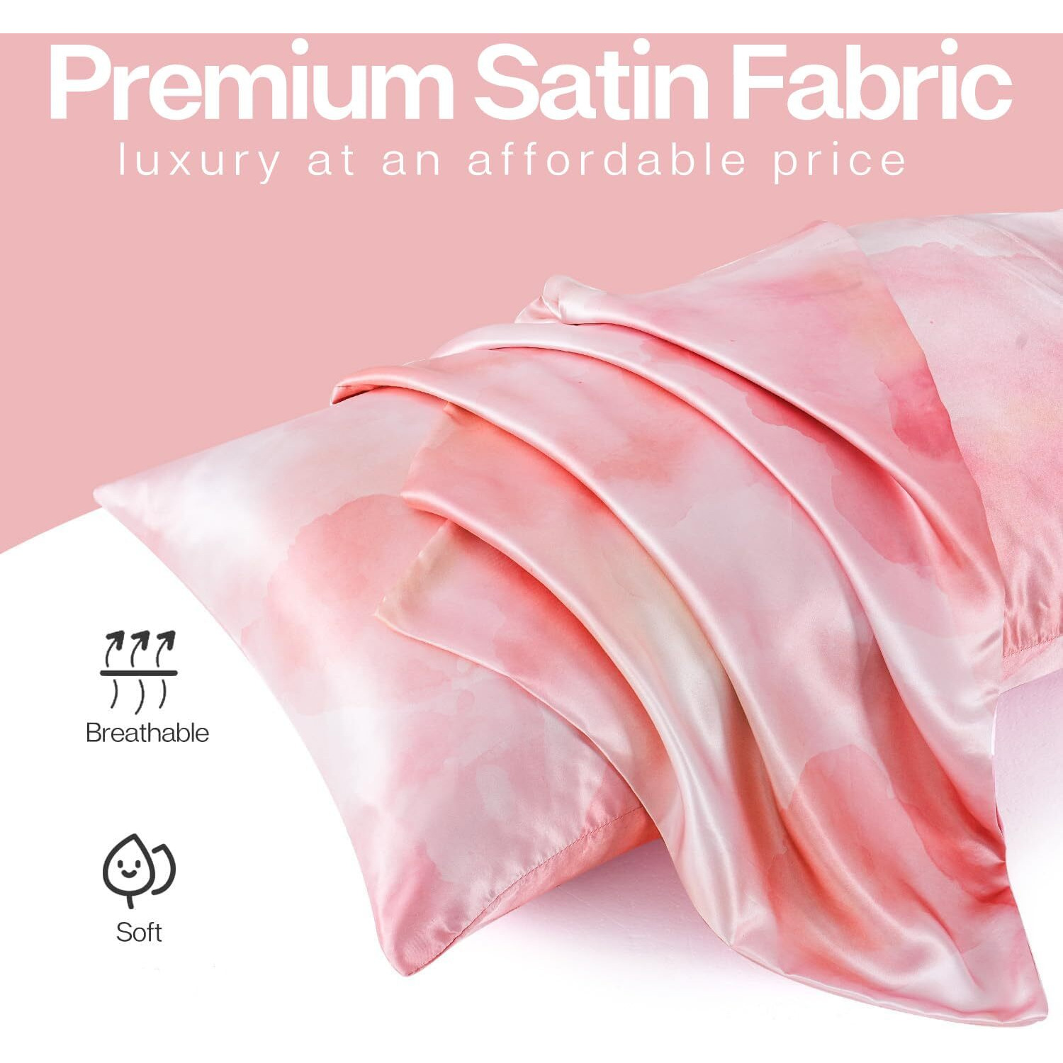 Mr&Hm Satin Pillowcase For Hair And Skin  Silk Satin Pillowcase 2 Pack  Queen Size Pillow Cases Set Of 2  Silky Pillow Cover With Envelope Closure (20X30  Dream Pink)