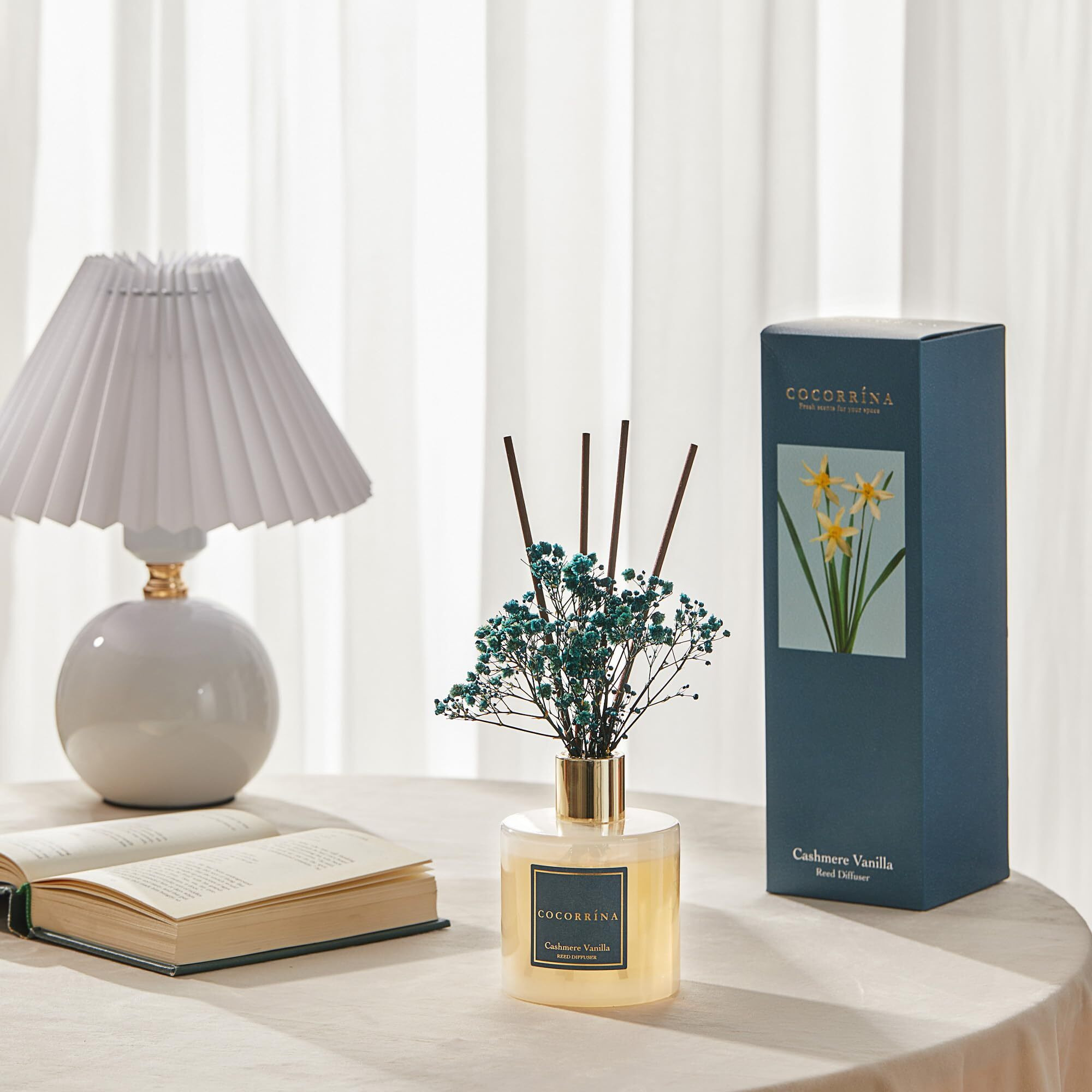 CocorrNa Premium Reed Diffuser Set With Preserved Baby's Breath & Cotton Stick Cashmere Vanilla | 6.7Oz Scent Fragrance Oil Diffuser For Bedroom Bathroom Home DCor