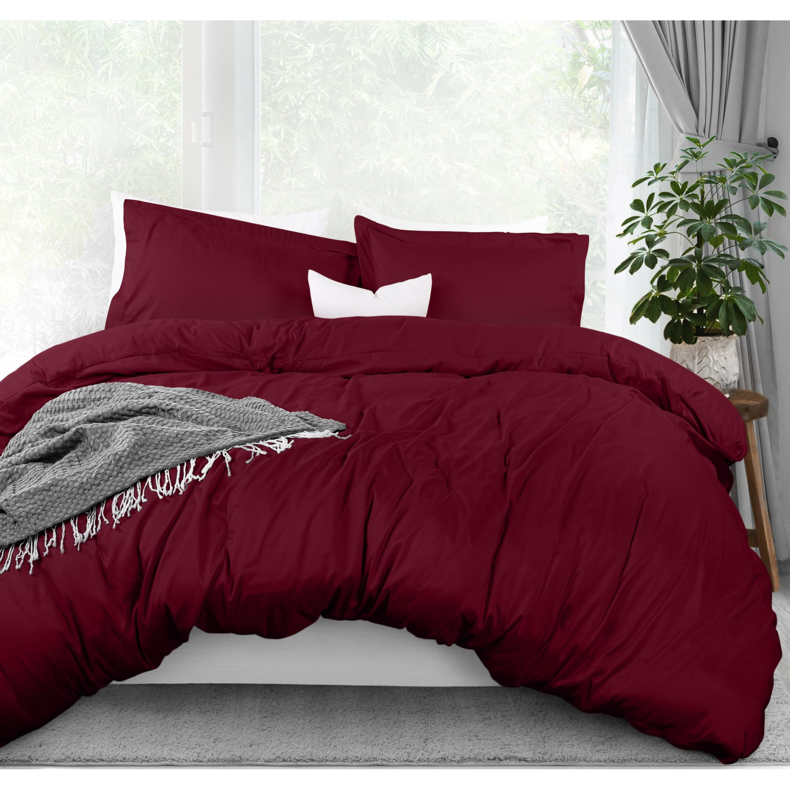Utopia Bedding Duvet Cover Full Size - 1 Duvet Cover With 2 Pillow Shams - 3 Piece Bedding Duvet Cover With Zipper Closure - Soft Brushed Microfiber  80 X 90 Inches (Full  Burgundy)