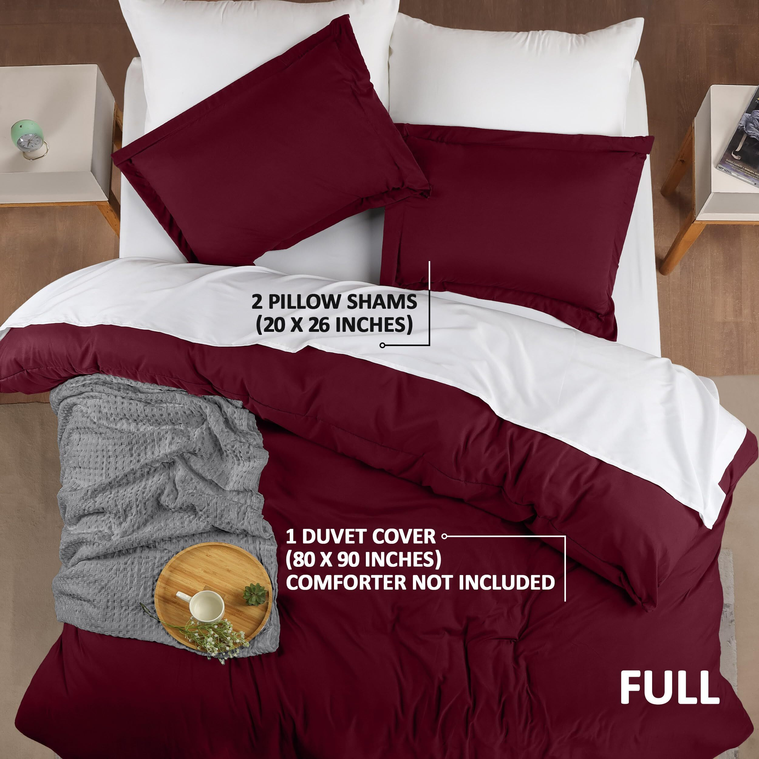 Utopia Bedding Duvet Cover Full Size - 1 Duvet Cover With 2 Pillow Shams - 3 Piece Bedding Duvet Cover With Zipper Closure - Soft Brushed Microfiber  80 X 90 Inches (Full  Burgundy)