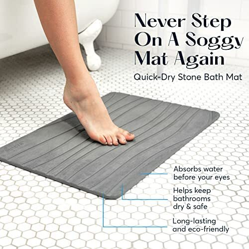 Sutera - Stone Bath Mat  Diatomaceous Earth Shower Mat  Non-Slip Super Absorbent Quick Drying Bathroom Floor Mat  Natural  Easy To Clean (23.5 X 15 Gray  2 Pack)