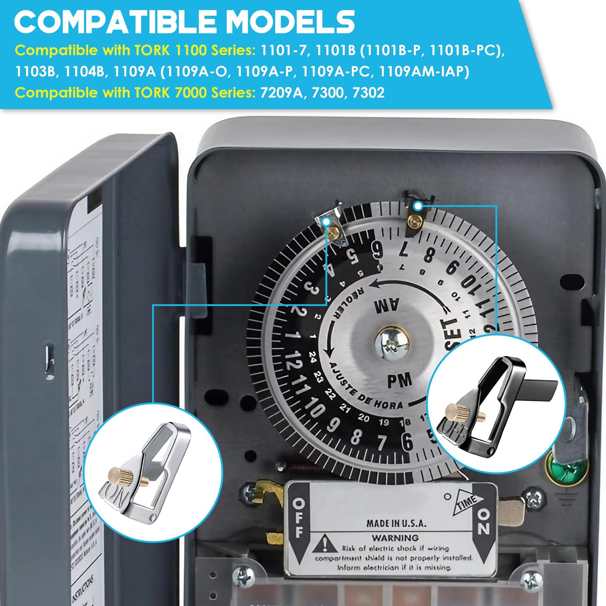 Dreyoo Time Switch Replacement Trippers Kit  Indoor Outdoor Mechanical Timer On Off Clips Compatible With Tork 1100/Tork 7000/Tork 1800 Series Time Switch (5 On /5 Off /10 Screws)