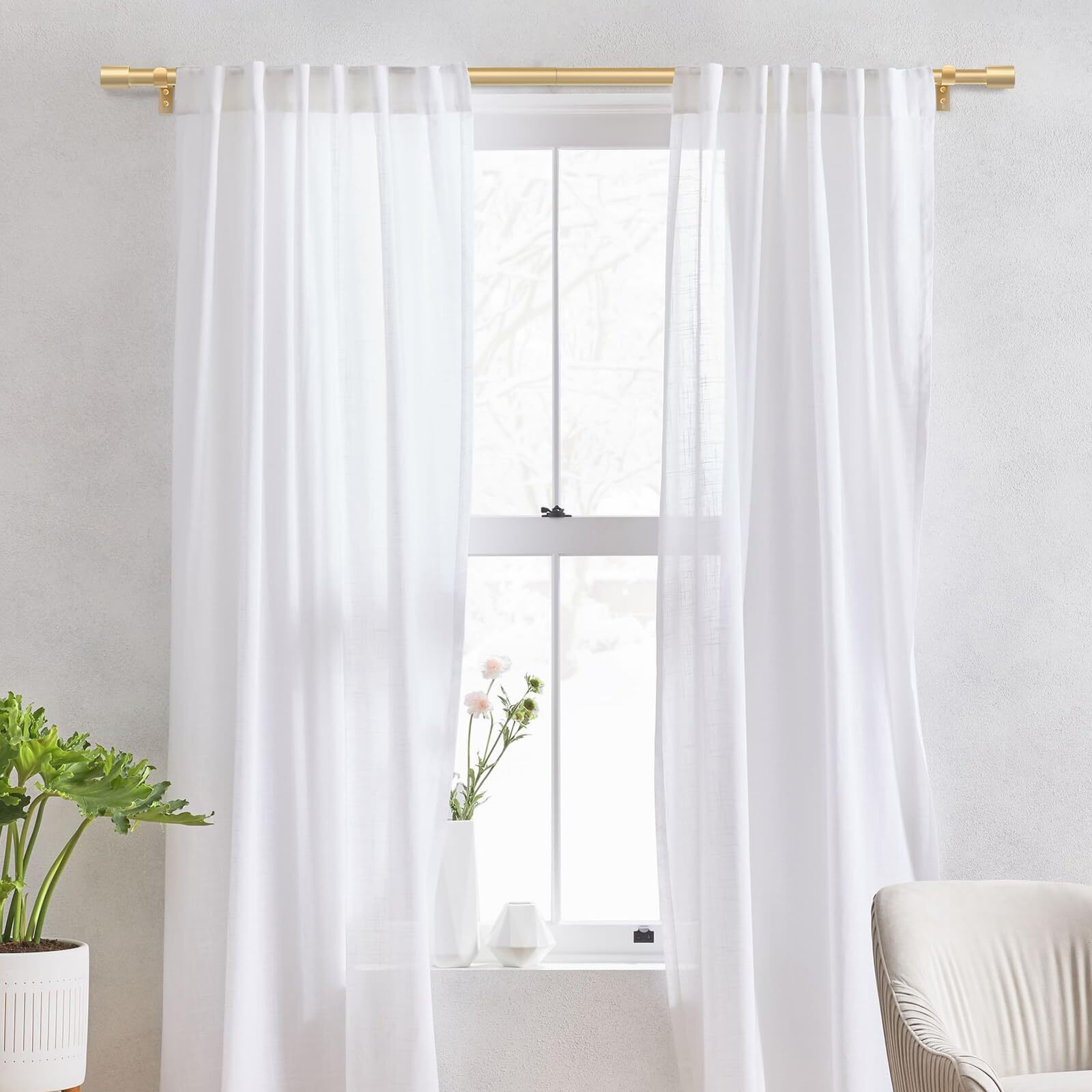 Ifels Heavy Duty Curtain Rods For Windows 66 To 120 Inch  1 Inch Gold Curtain Rods For Outdoor  Farmhouse  Bedroom  Kitchen  Living Room  Adjustable Easy Install Curtain Rods (A2 Gold 30""-120"")