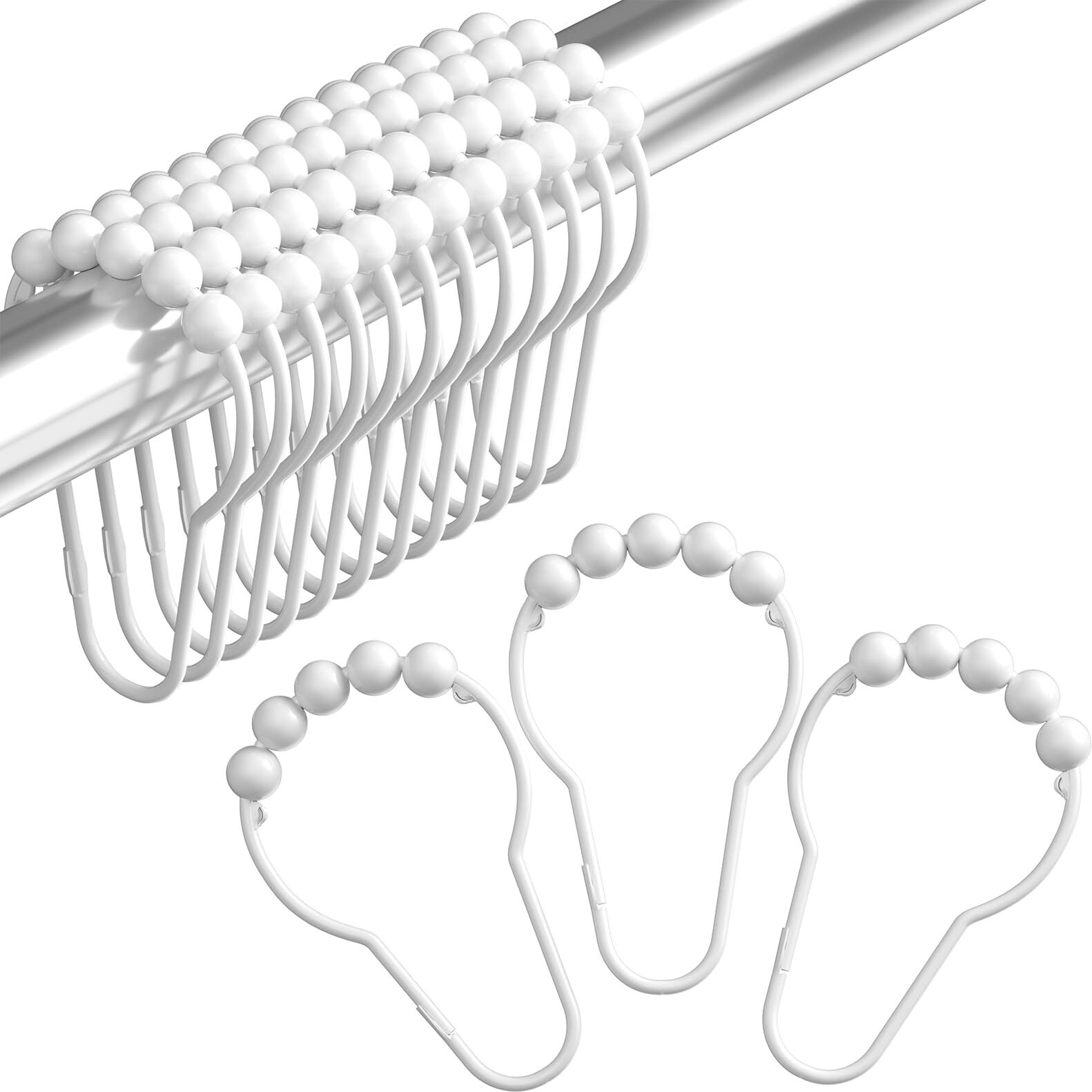 Amazer Shower Curtain Hooks  Decorative Shower Curtain Hooks Rust-Resistant Stainless Steel Shower Curtain Hooks For Bathroom Shower Rod-Set Of 12  Polished White