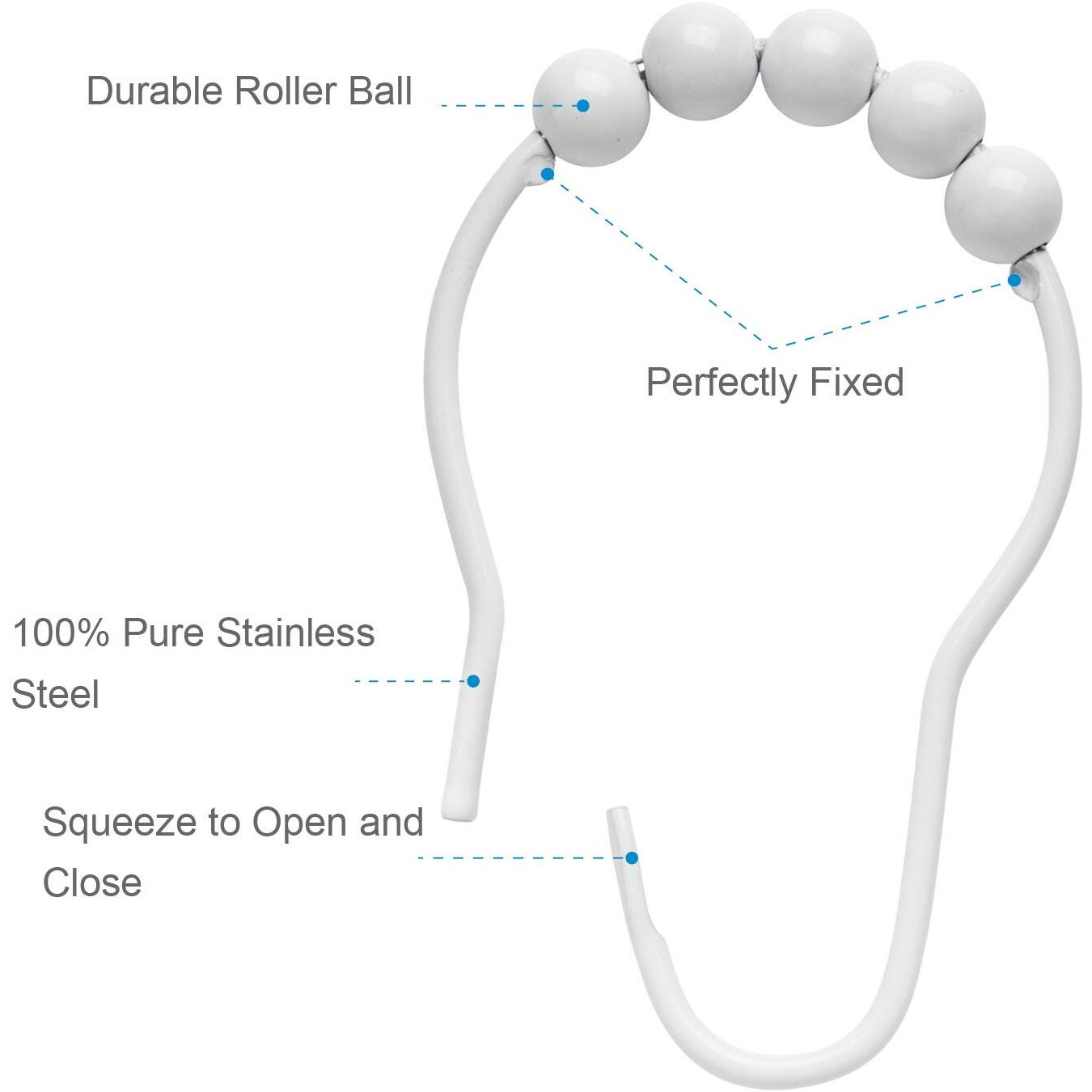 Amazer Shower Curtain Hooks  Decorative Shower Curtain Hooks Rust-Resistant Stainless Steel Shower Curtain Hooks For Bathroom Shower Rod-Set Of 12  Polished White