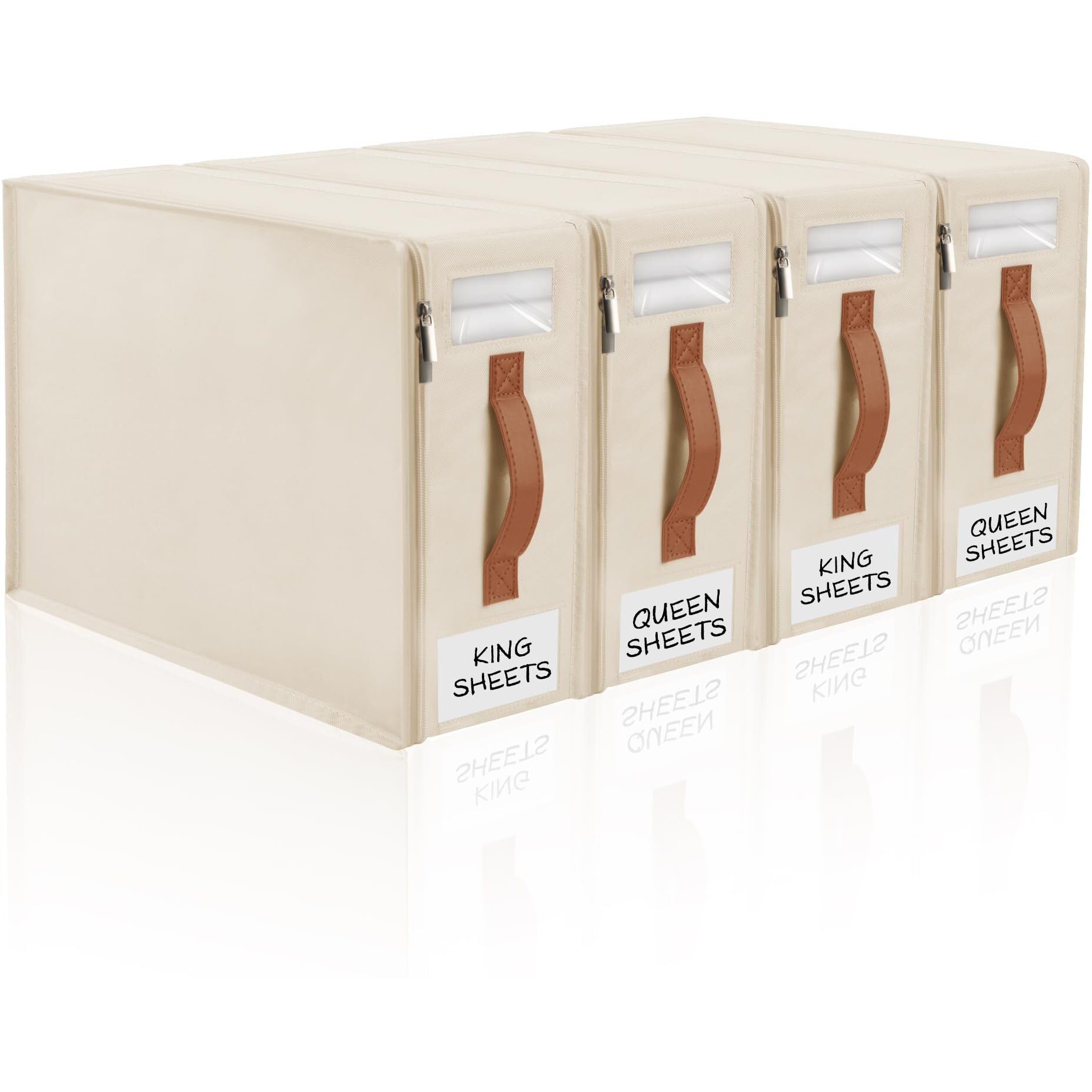 Bed Sheet Organizer 4 Pack - No Insects Entry Sheet Organizers And Storage With Zipper  Label  Handle  Window  Linen Closet Organizers And Storage For Sheet Set  Clothing  Duvet Covers  Blanket