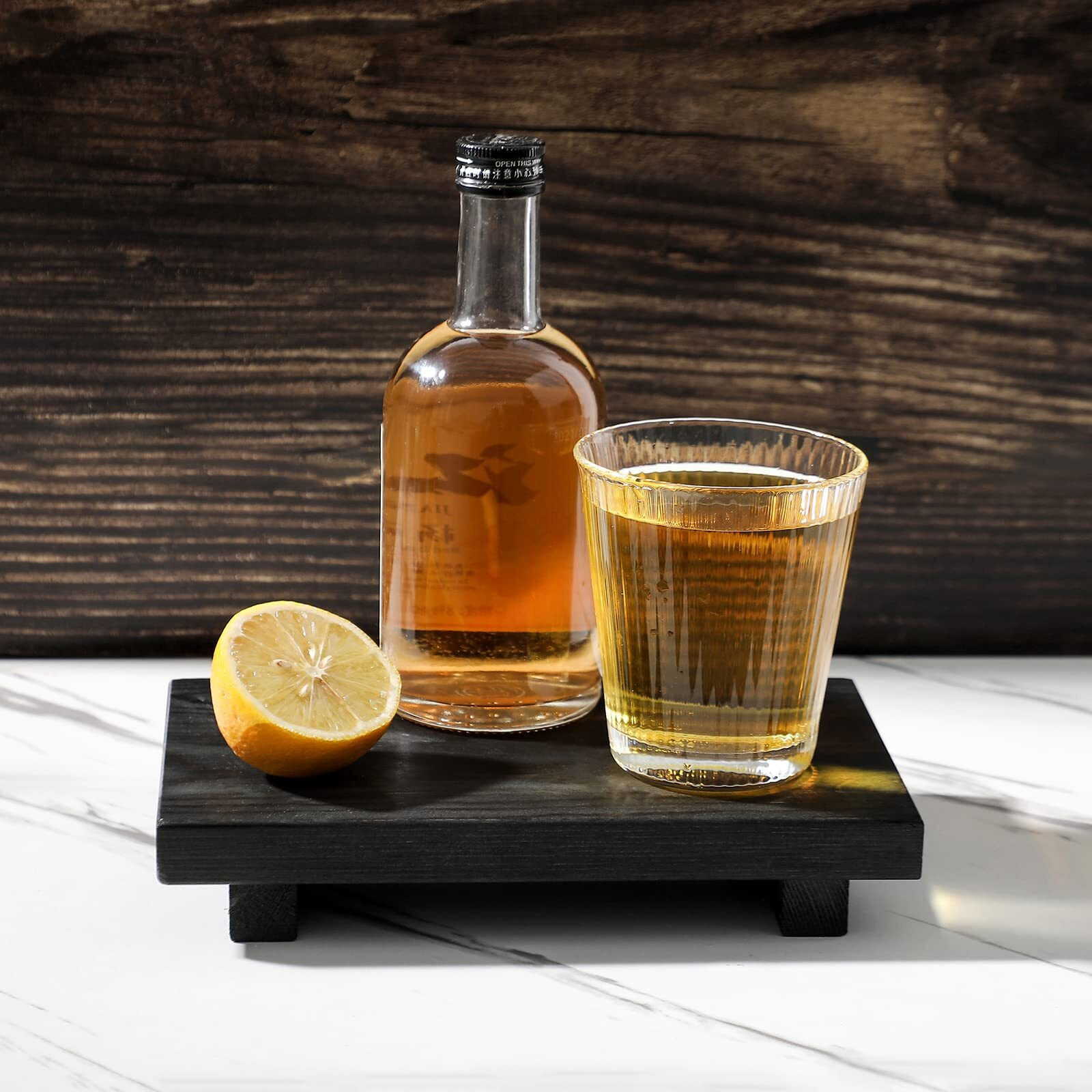 Bathroom Counter Organizer Wood Pedestal Stand Farmhouse Decorative Tray Soap Holder For Kitchen Decor  9"" X 6"" - Black