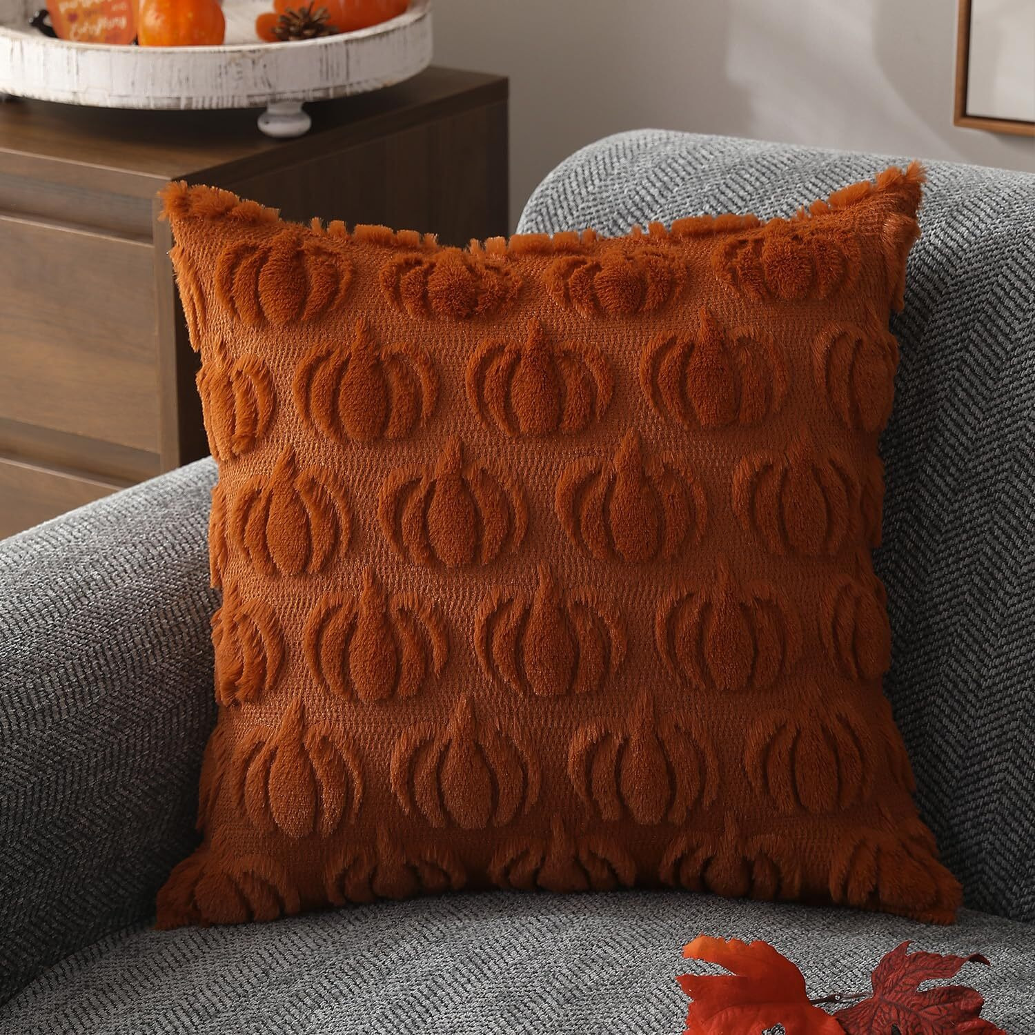 Dfxsz Fall Pillow Covers 18X18 Set Of 2 Fall Decorations Autumn Rust Pumpkin Throw Pillow Cases Soft Plush Faux Fur Wool Couch Cushion Case For Chair Sofa Bedroom Living Room Home Decor Ptk02A18