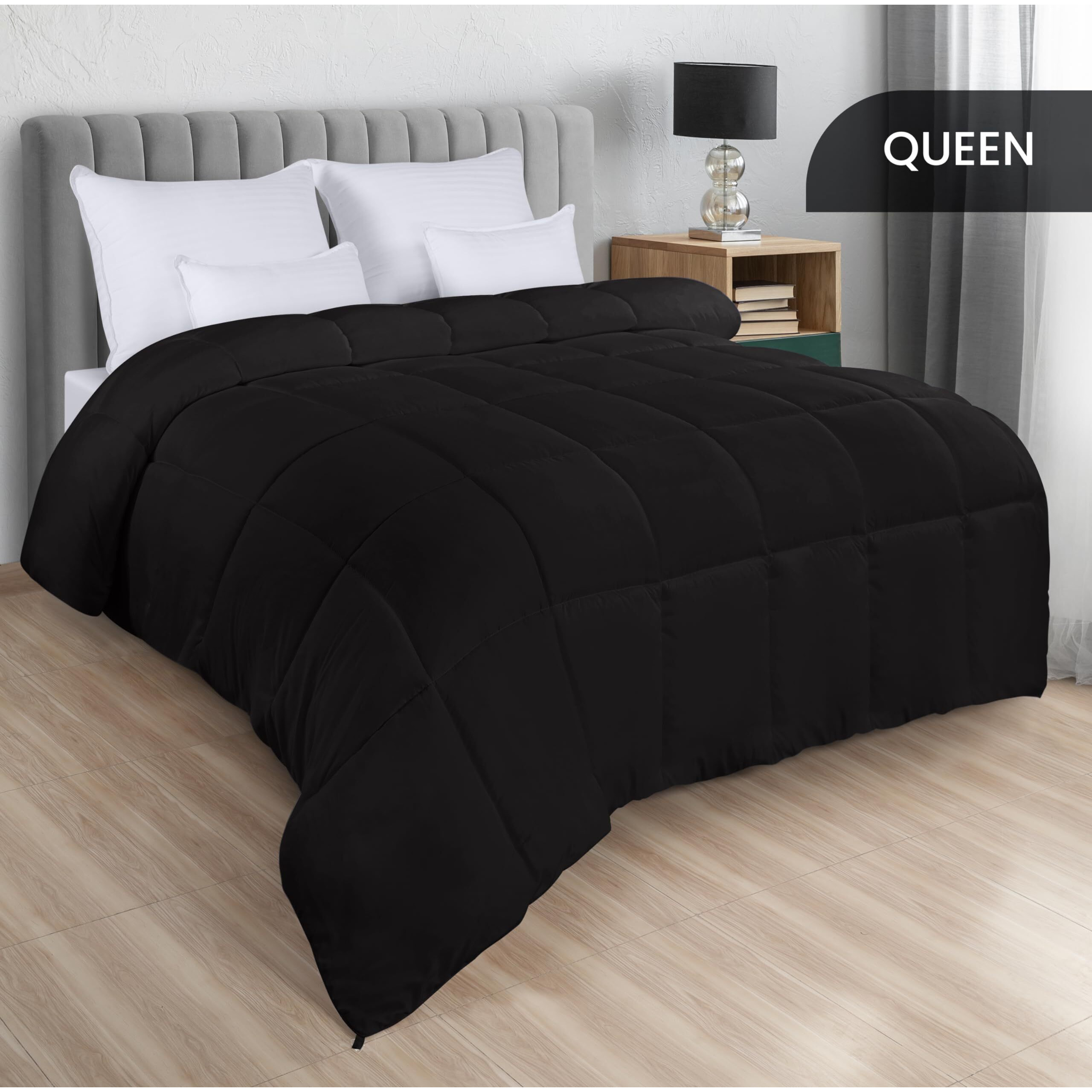 Utopia Bedding Comforters Queen Size  All Season Duvet Insert  Down Alternative Box Stitched Bed Comforter With Corner Tabs  Machine Washable (Black)