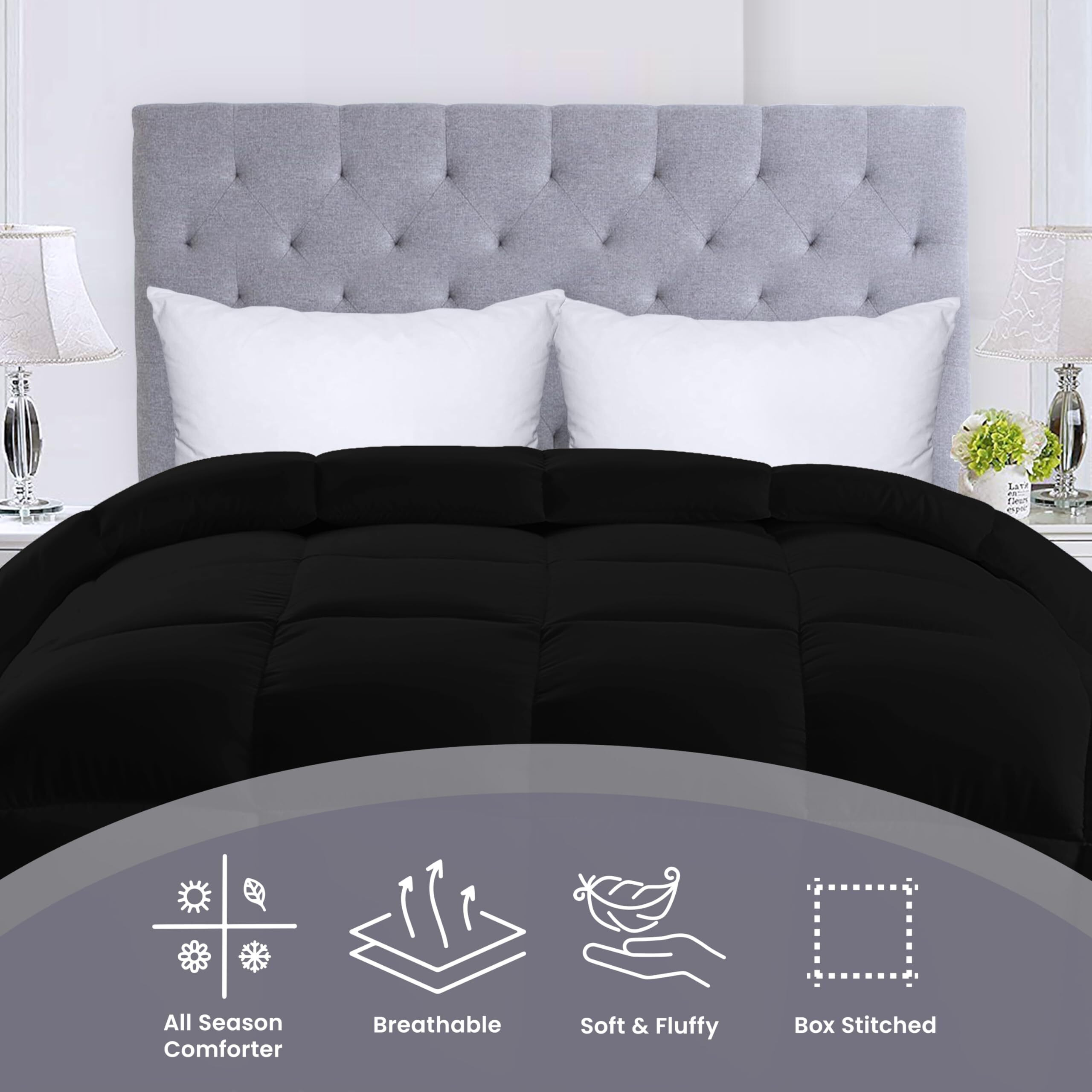 Utopia Bedding Comforters Queen Size  All Season Duvet Insert  Down Alternative Box Stitched Bed Comforter With Corner Tabs  Machine Washable (Black)