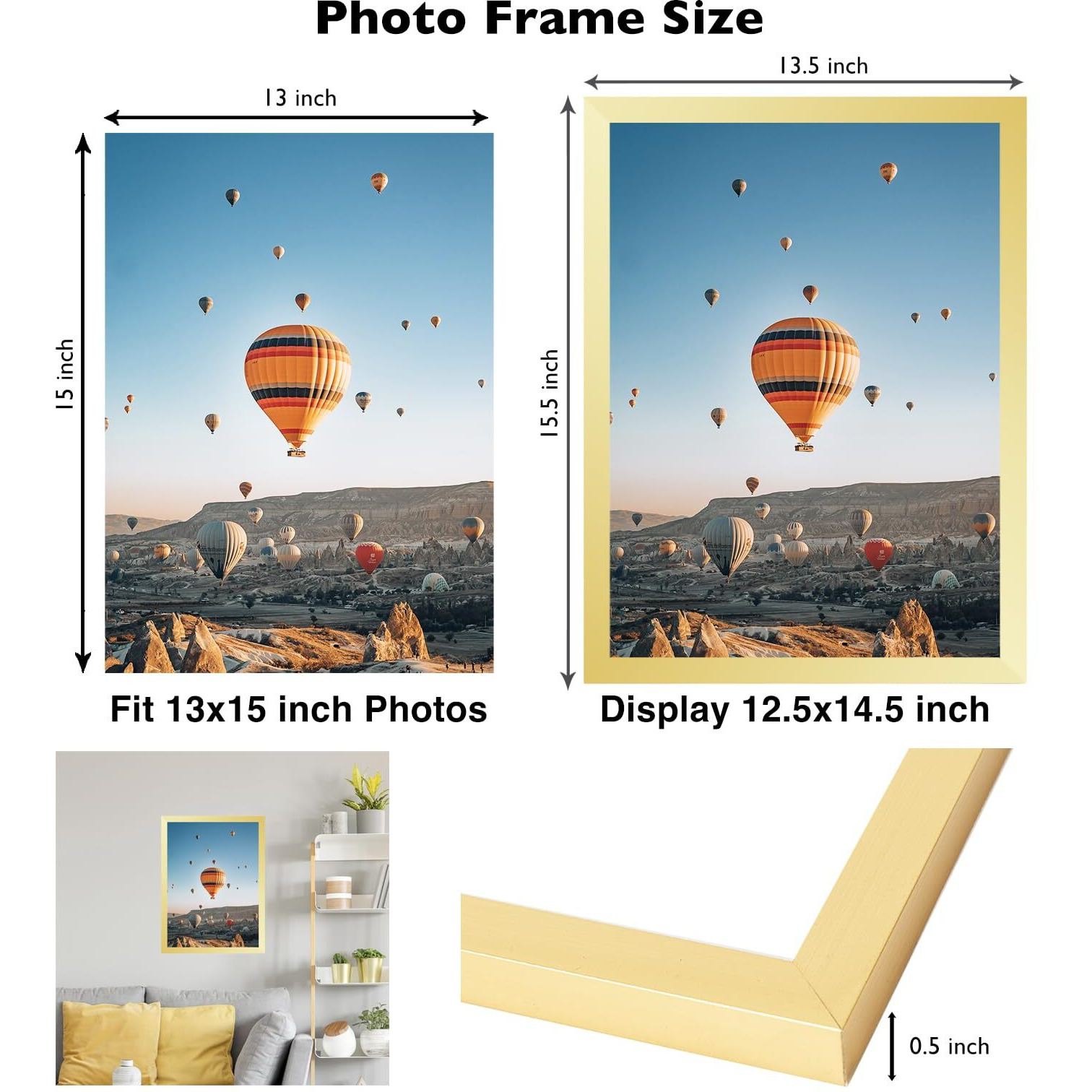Jcjmy 13X15 Picture Frame Gold For Wall Hanging  Wall Mounting Horizontally Or Vertically  13 X 15 Wall Gallery Poster Photo Frame With Shatter Resistant Plexiglass Gold