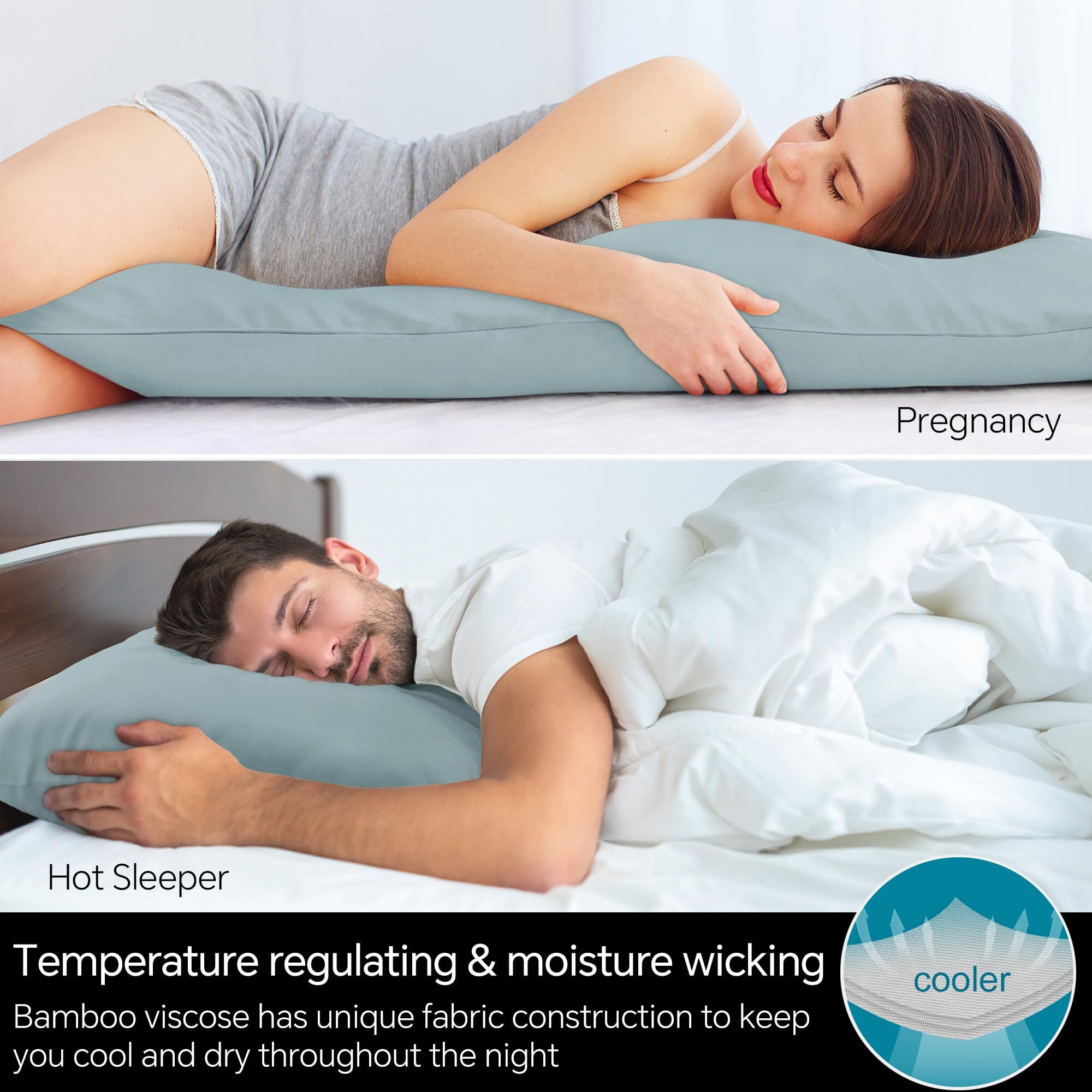 Bedelite Body Pillow Cover  Rayon Made From Bamboo  Cooling Body Pillow Case Cover For Hot Sleepers And Night Sweats  Breathable & Silky Soft Full Long Pillow Case (Haze Blue  20X54 Inches)