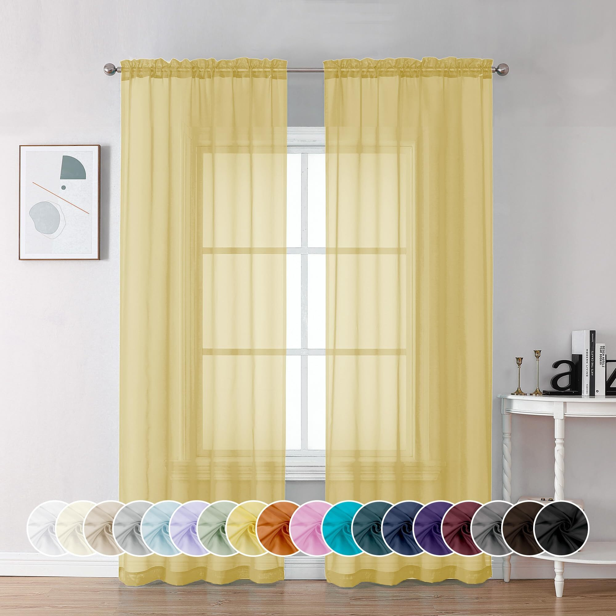 Chyhomenyc Yellow Sheer Curtains 84 Inch Length 2 Panels  Light Filtering Soft Airy Voile Rod Pocket Sheer Window Drapes For Bedroom Living Room  Each 42Wx84L Inches