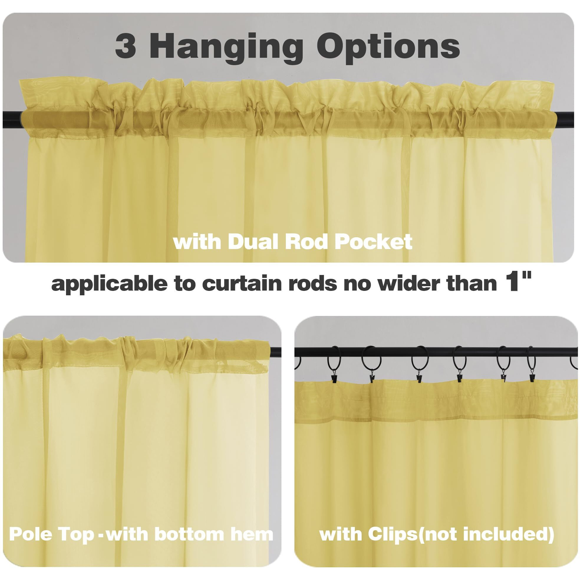 Chyhomenyc Yellow Sheer Curtains 84 Inch Length 2 Panels  Light Filtering Soft Airy Voile Rod Pocket Sheer Window Drapes For Bedroom Living Room  Each 42Wx84L Inches