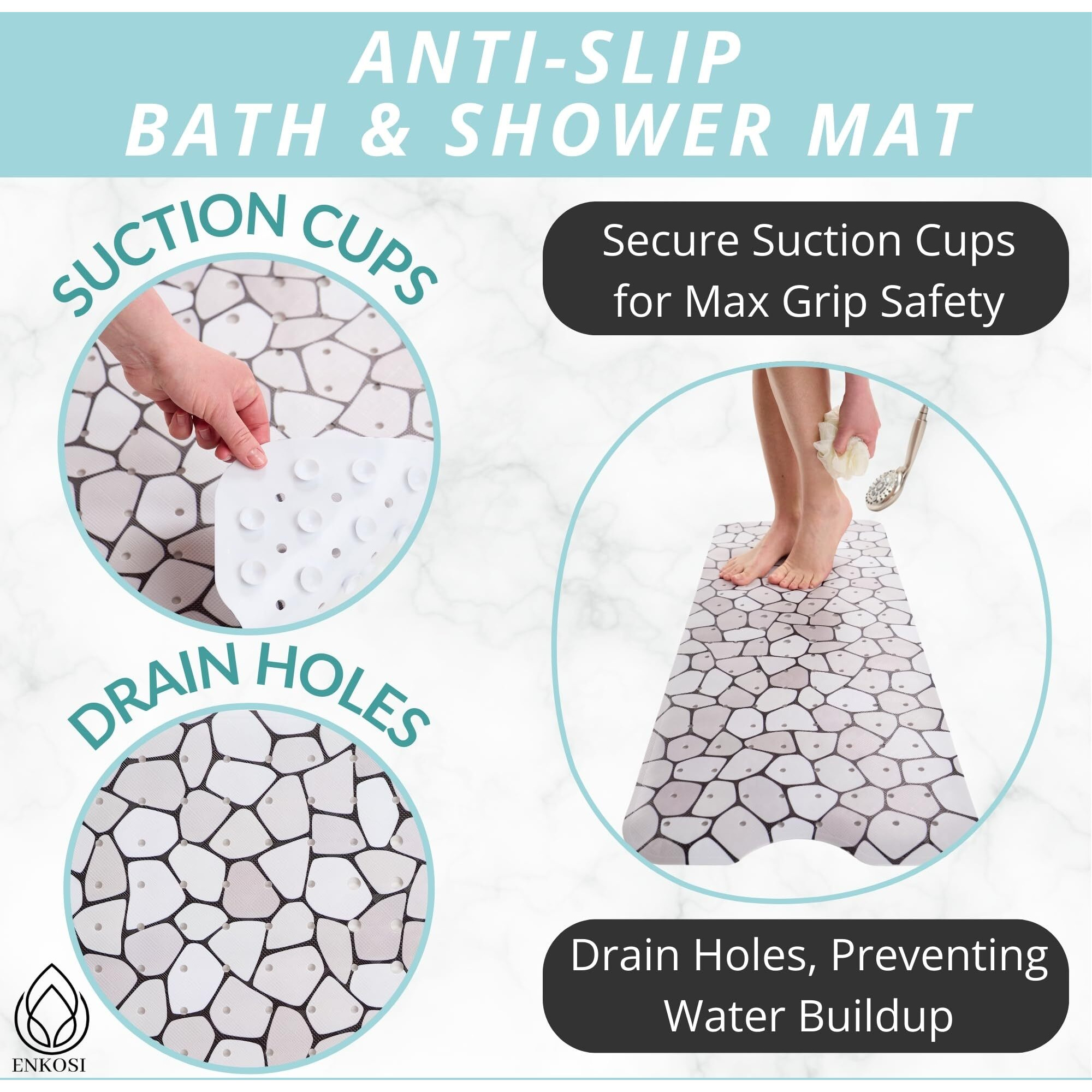 Non Slip Mat For Bathtut - Shower Matt - Non Slip Shower Mats - Rubber Bath Mat - Long Bath Mat - Bathtub Non Slip Mat - Bath Mats For Bathroom Tub - Anti Slip Bathtub Mat(Pebble Bath 40X16)