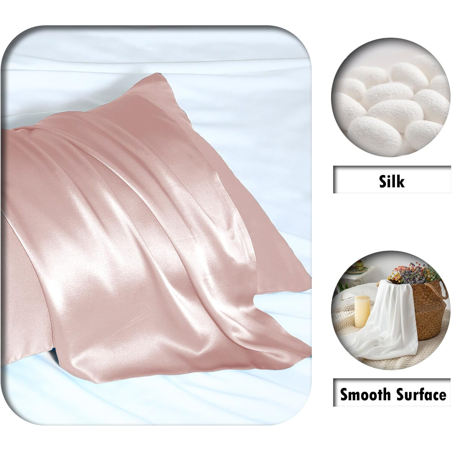 Mulberry Silk Pillow Cases For Hair And Skin Queen Size Silk Pillowcase With Zipper Soft Breathable Smooth Cooling Satin Silk Pillow Covers For Sleeping (Coral 20"&quotX 30"" 1Pcs)