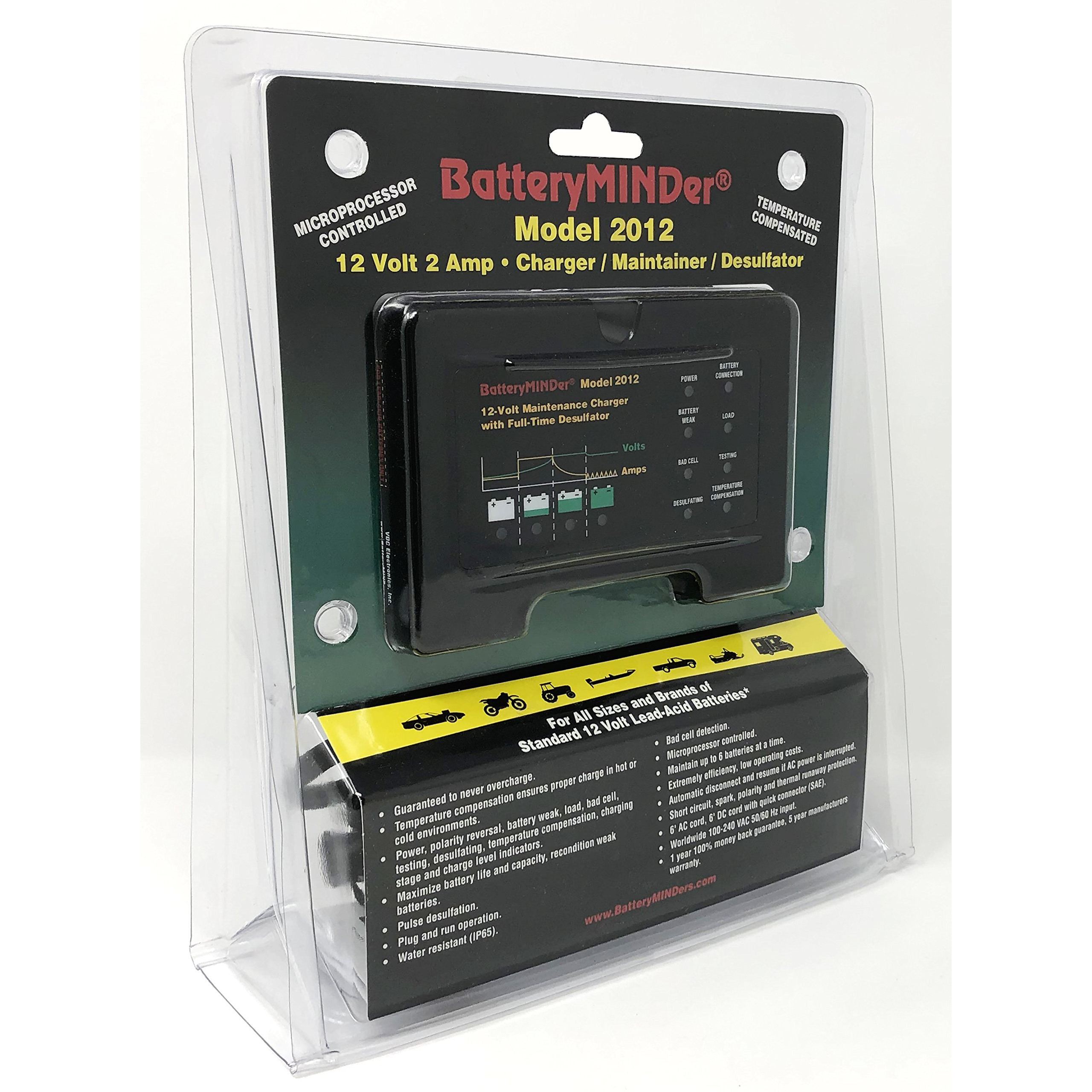 Batteryminder 2012 12 Volt-2 Amp Battery Charger  Battery Maintainer  And Battery Desulfator - Designed For Cars  Trucks  Motorcycles  Atv  Boats  Rv