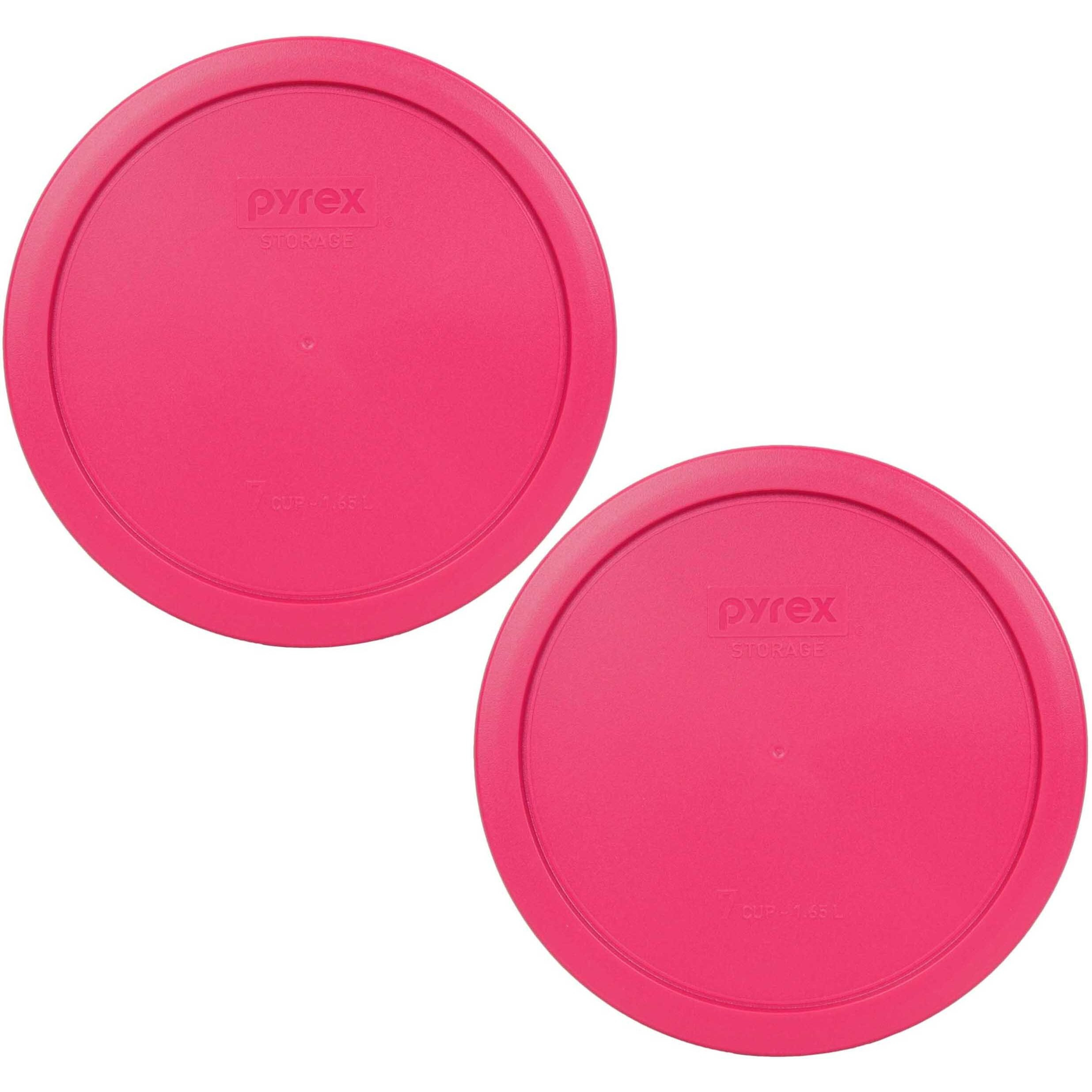 Pyrex 7402-Pc 7 Cup Fuchsia Pink Round Plastic Storage Lid  Made In Usa - 2 Pack