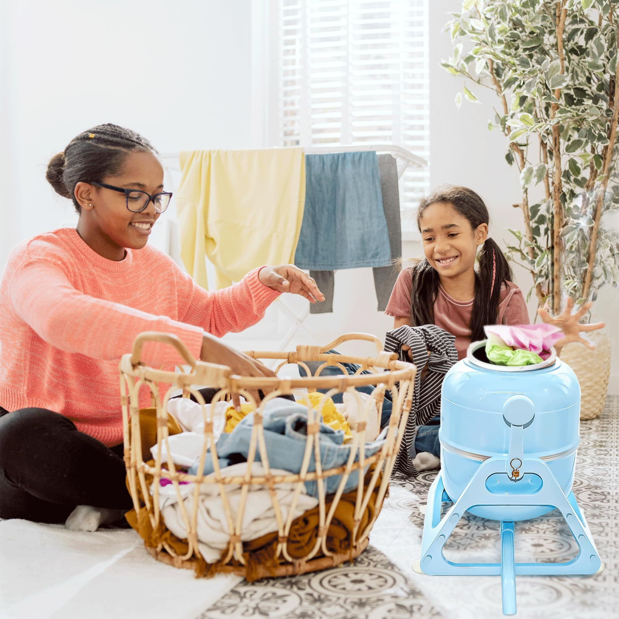 Wonderwash Portable Washing Machine For Apartment & Tiny Spaces - Manual Hand Clothes Washer With Retro Design - Clean Laundry Anywhere With Our Countertop  Non-Electric  Small Washer - Blue