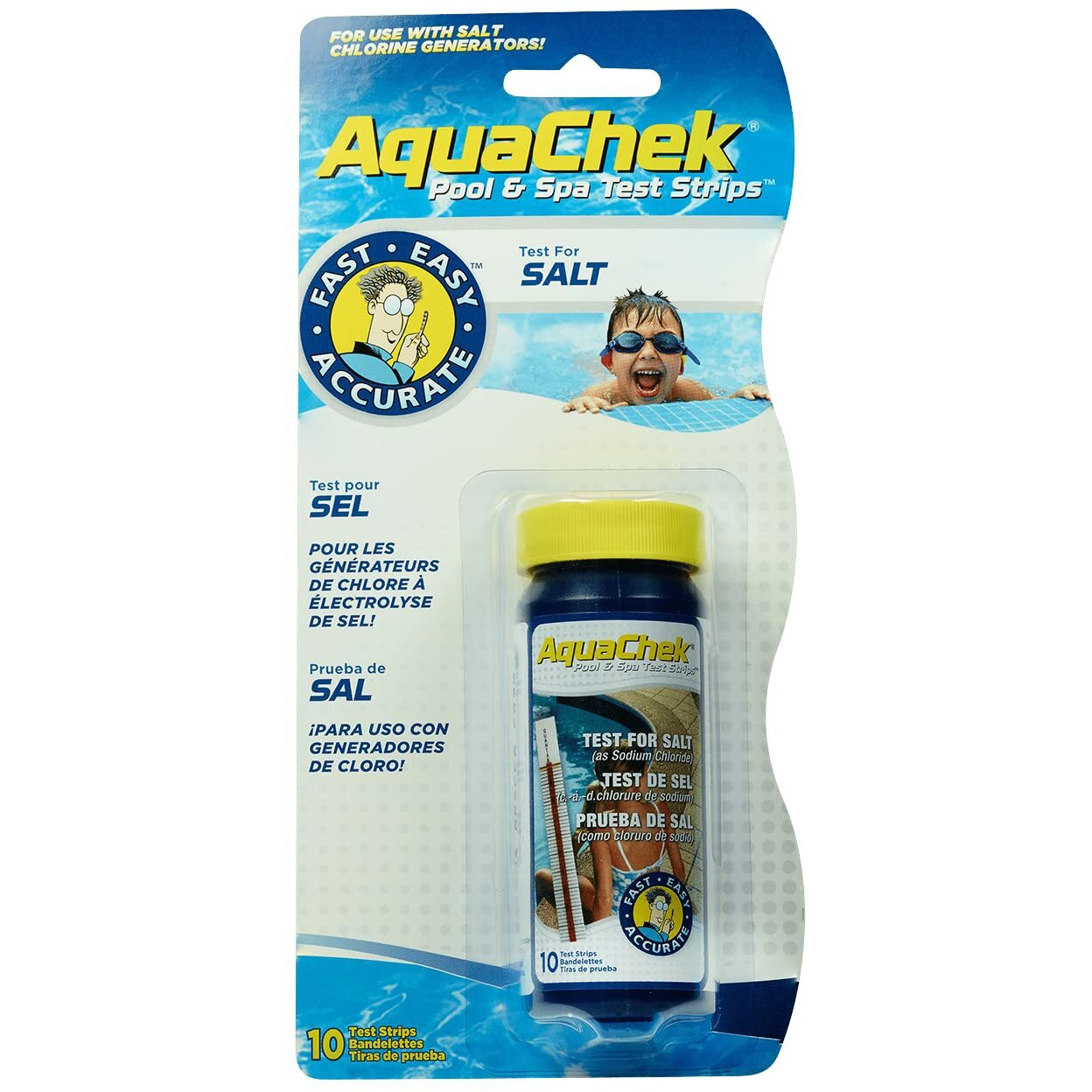 Aquachek Salt Test Strip Titrators For Pools - Salt Water Pool Test Strips For Sodium Chloride - Quick And Accurate Results - Professional Water Quality Testing Kit (10 Strips)