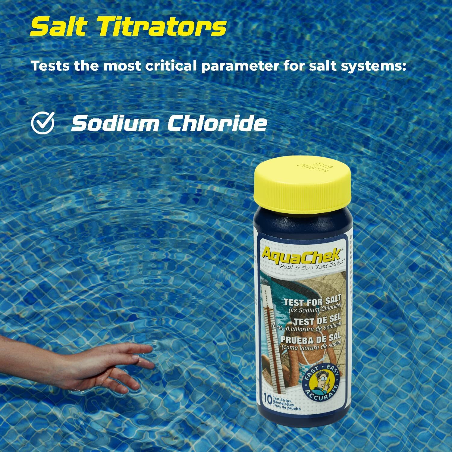 Aquachek Salt Test Strip Titrators For Pools - Salt Water Pool Test Strips For Sodium Chloride - Quick And Accurate Results - Professional Water Quality Testing Kit (10 Strips)