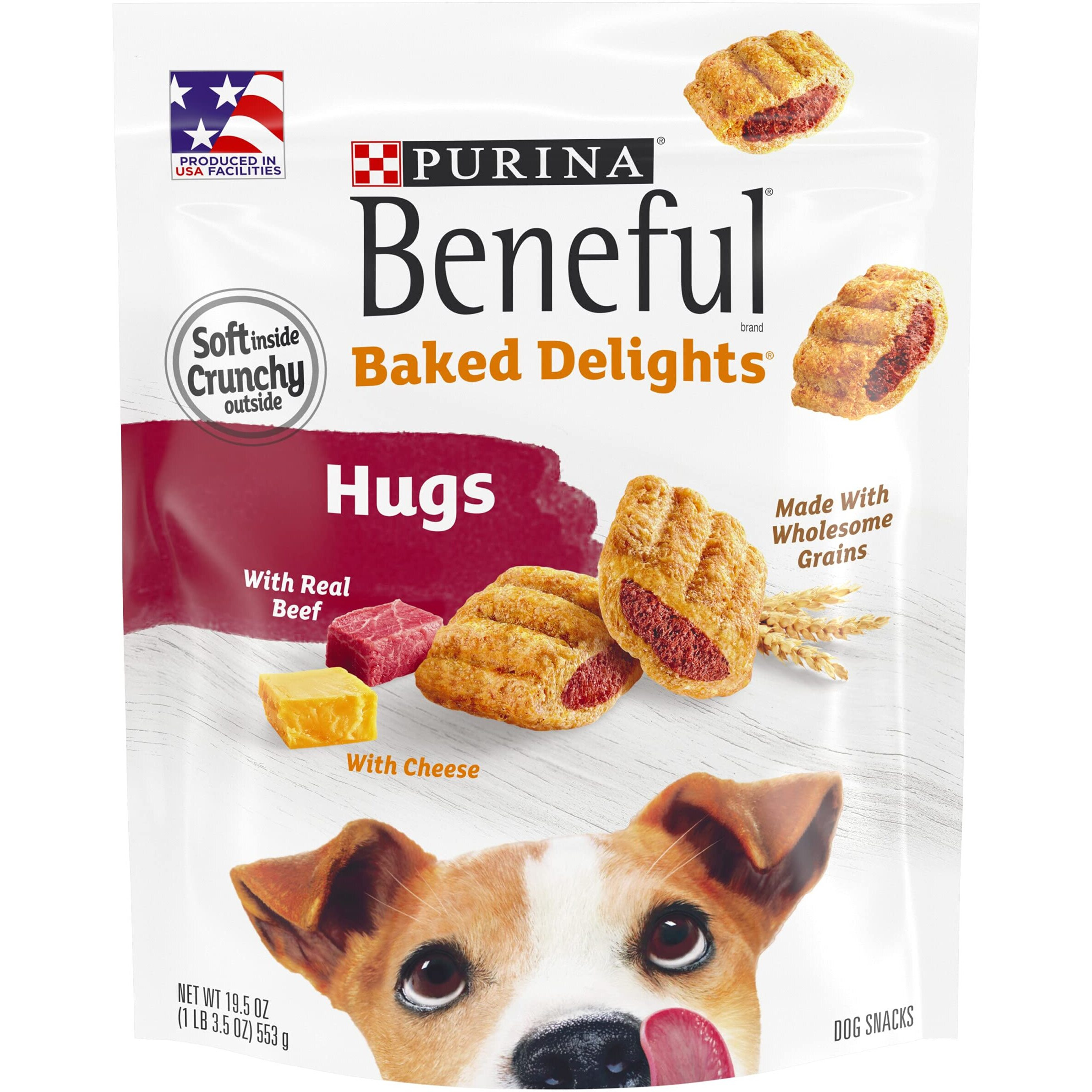 Purina Beneful Made In Usa Facilities Dog Treats  Baked Delights Hugs With Real Beef & Cheese - 19.5 Oz. Pouch