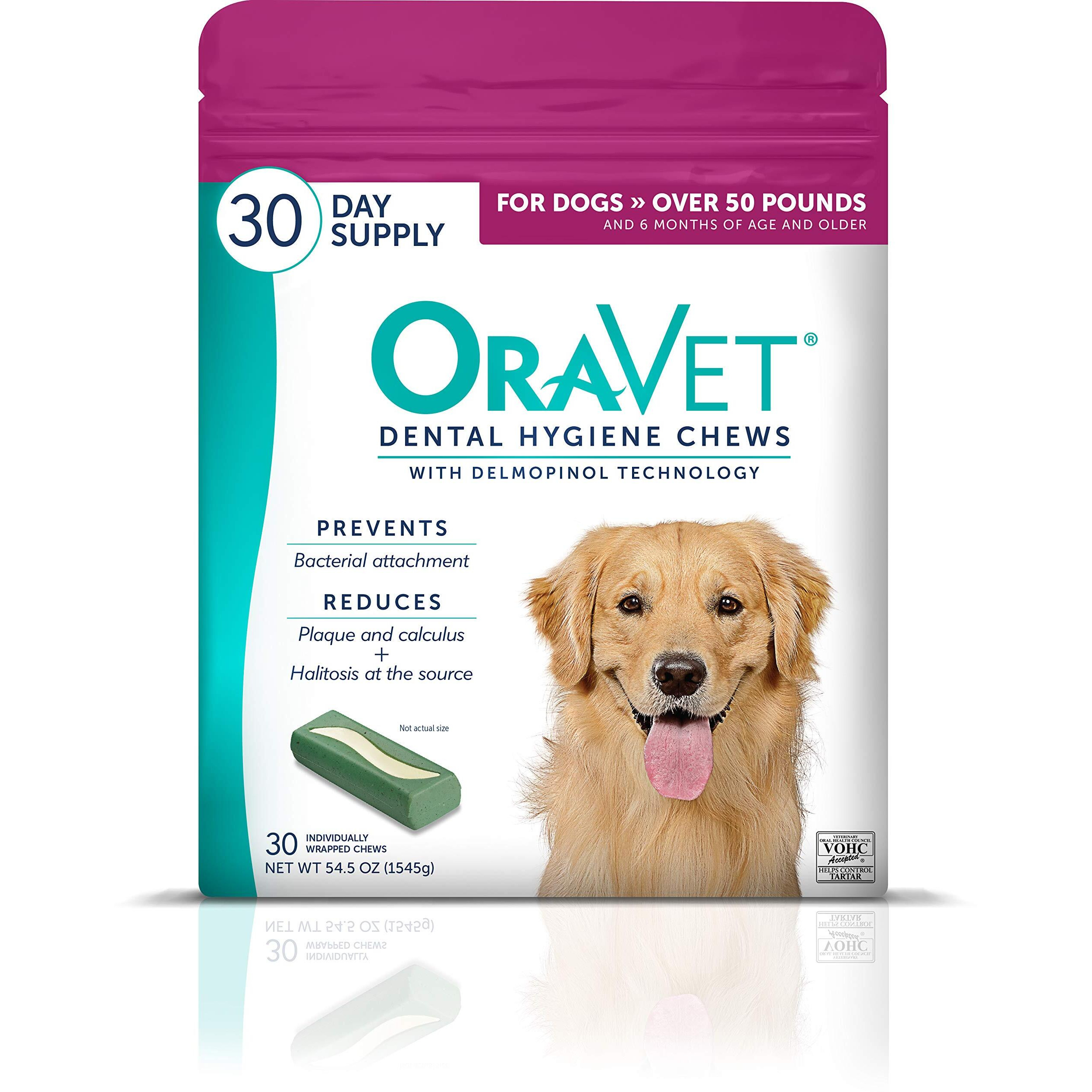 Oravet Dental Chews For Dogs  Oral Care And Hygiene Chews (Large Dogs  Over 50 Lbs.) Pink Pouch  30 Count (Pack Of 1)