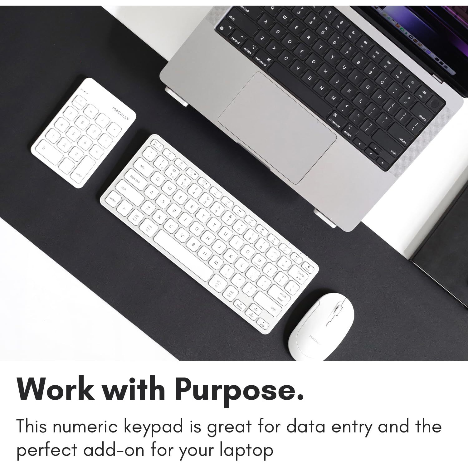 Macally Bluetooth Number Pad For Laptop  Apple  Mac  Imac  Macbook Pro/Air  Ipad  Windows Pc  Tablet  Or Desktop Computer - Rechargeable 18 Key Wireless Numeric Keypad - White Bluetooth 10 Key Numpad