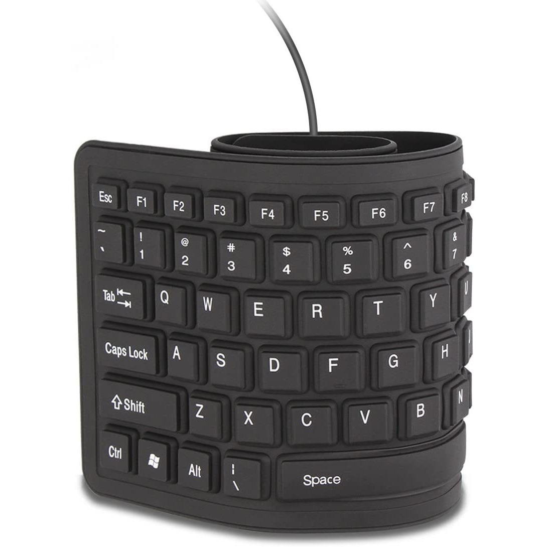Sungwoo Foldable Silicone Keyboard Usb Wired Waterproof Rollup Keyboard For Pc Notebook Laptop (All Black)