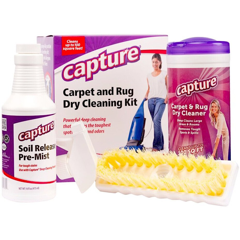 Capture Carpet Total Care Kit 100 - Home Couch And Upholstery  Car Rug  Dogs & Cats Pet Carpet Cleaner Solution - Strength Odor Eliminator  Stains Spot Remover  Non Liquid & No Harsh Chemical