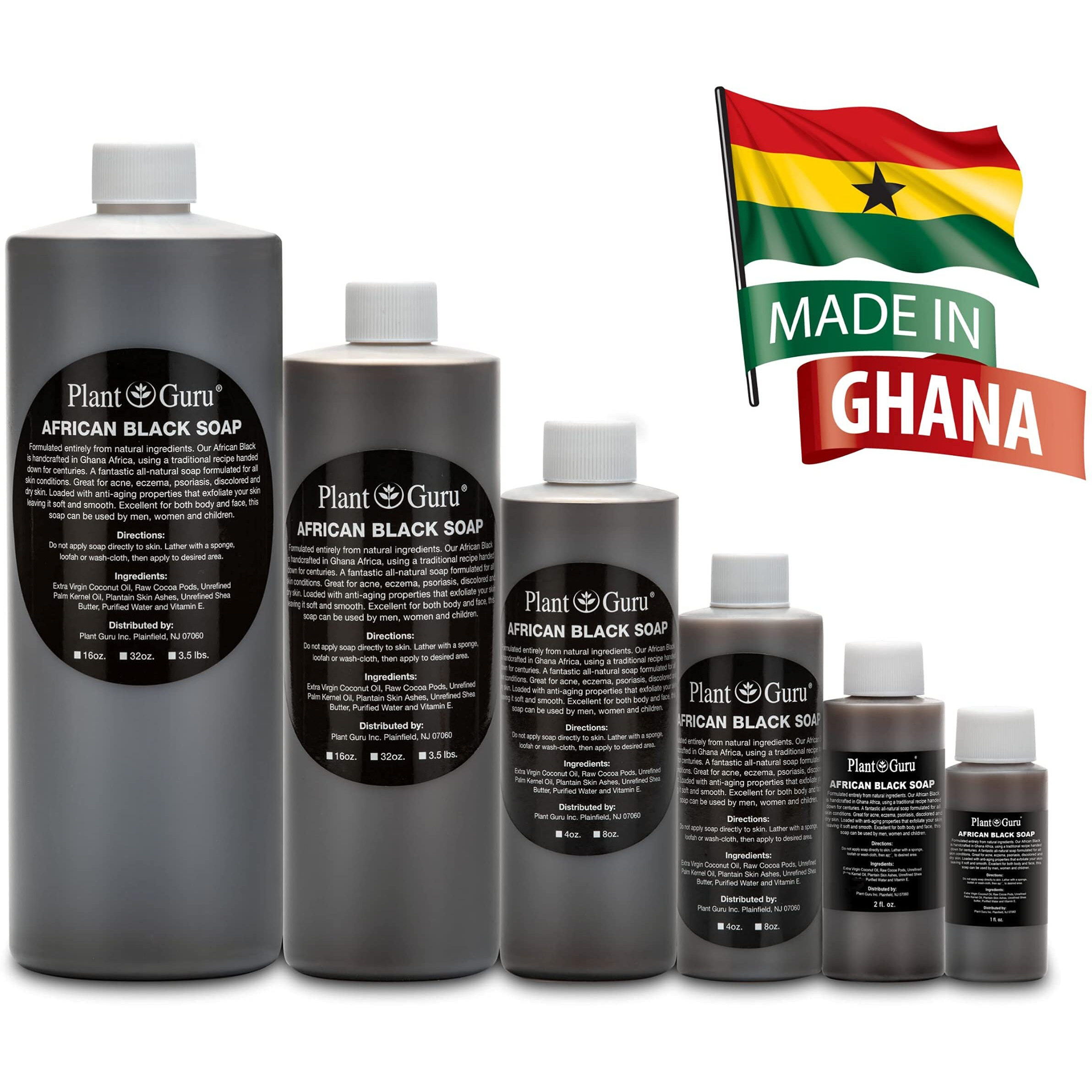 African Black Soap Liquid 16 Fl. Oz. 100% Raw Pure Natural From Ghana. Acne Treatment  Aids Against Eczema & Psoriasis  Dry Skin  Scars And Dark Spots. Great For Pimples  Blackhead  Face & Body Wash.