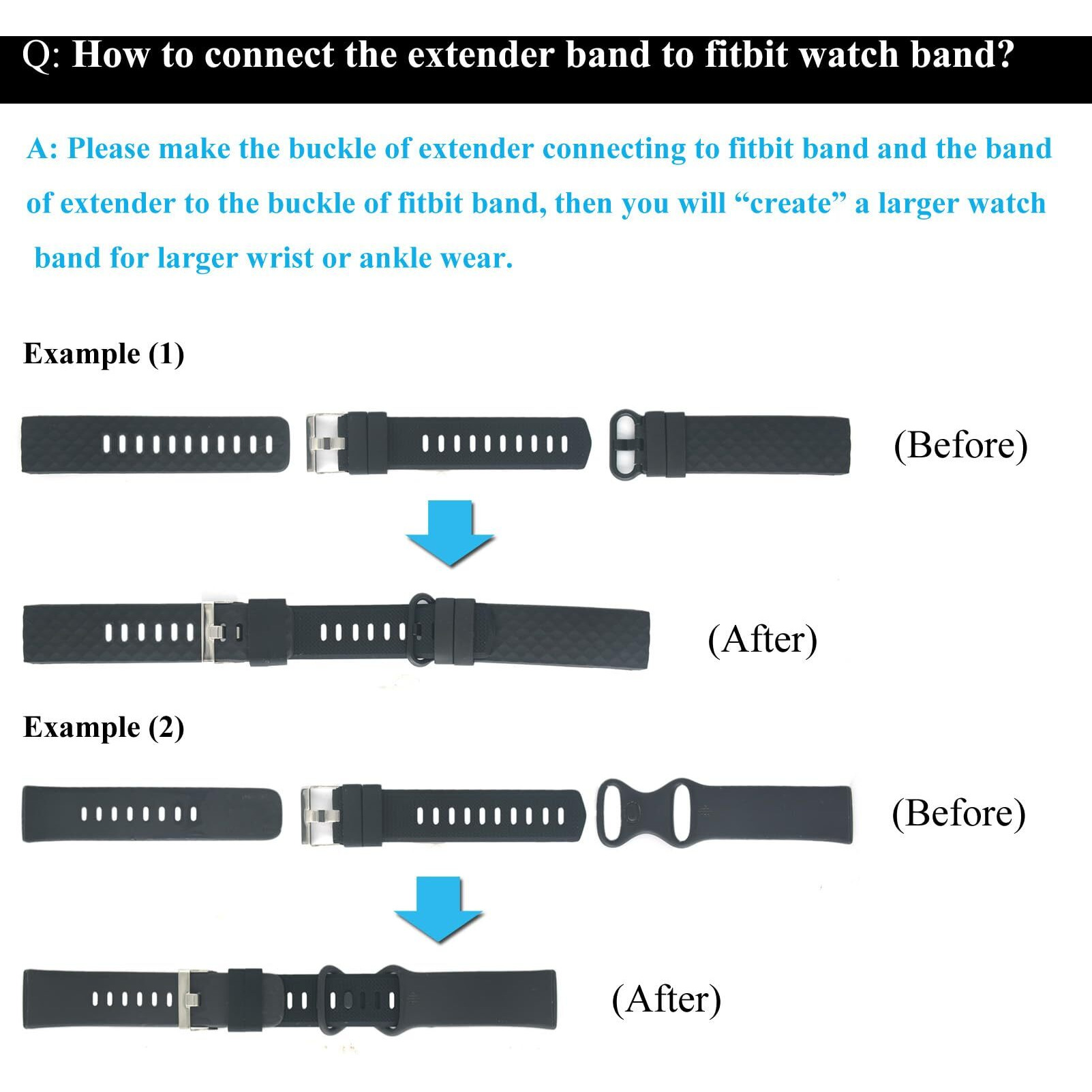 Extender Band For Compatible With Fitbit Sense 1 2  Fitbit Versa 1 2 3 4  Fitbit Charge Hr 2 3 4 5 6 Watch Band  Extender Band For Extra Large Size Wrist Or Ankle Wear (Black)
