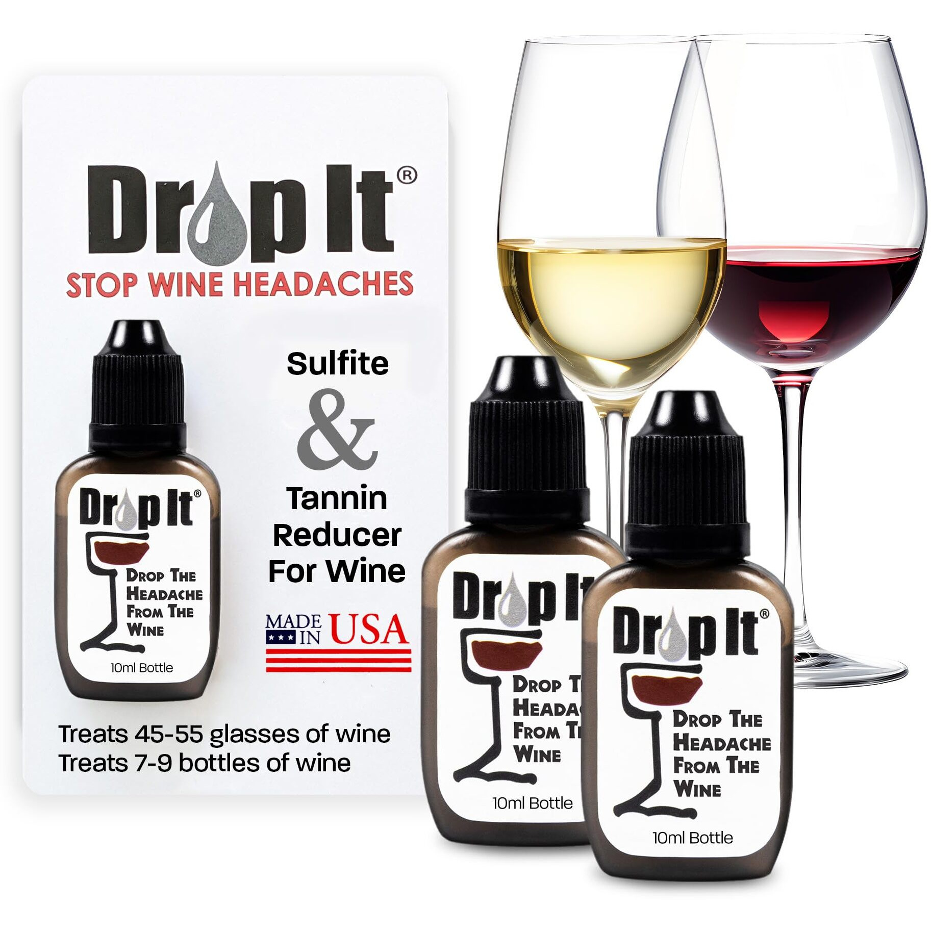 Drop It Wine Drops 2 Pack - Naturally Reduces Wine Sulfites & Tannins - Can Eliminate Wine Sensitivities  Allergies  And Histamines - Wine Wand Alternative - Usa Made Wine Sulfite Remover