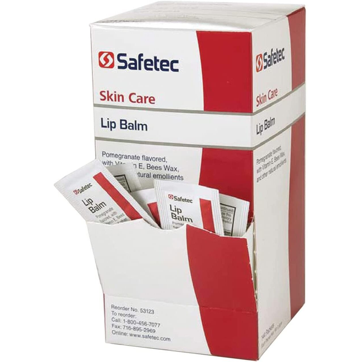 Safetec Lip Balm Pomegranate Flavored - 144 Packets/Box (0.5 Gram Each)