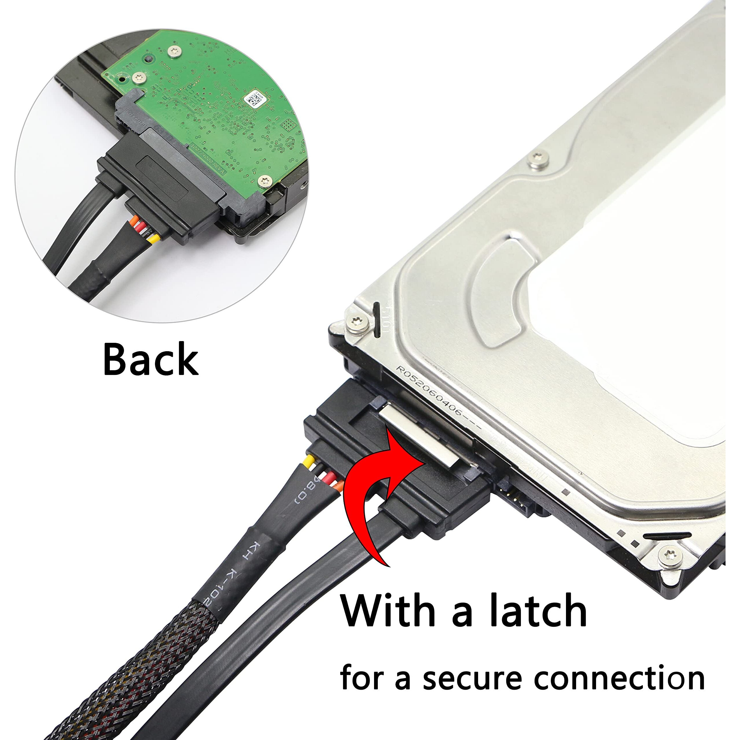 Gelrhonr 22Pin Sata Power Extension Cable 22 Pin7+15 Sata Male To Female Data And Power Combo Extension Cable With Locking Latch For Hdd Ssd Optical Drives  Dvd Burners  Pci Cards-50Cm(6Gbps/S)