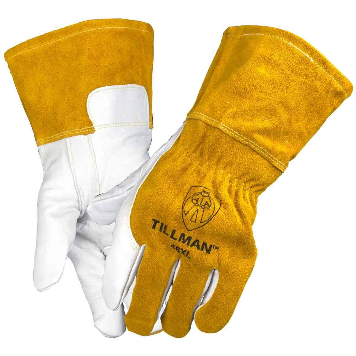 John Tillman And Co Medium Brown Top Grain Goatskin Fleece Lined Standard Grade Mig Welders Gloves With Straight Thumb  3 12"" Cuff  Kevlar Stitching And Elastic Back