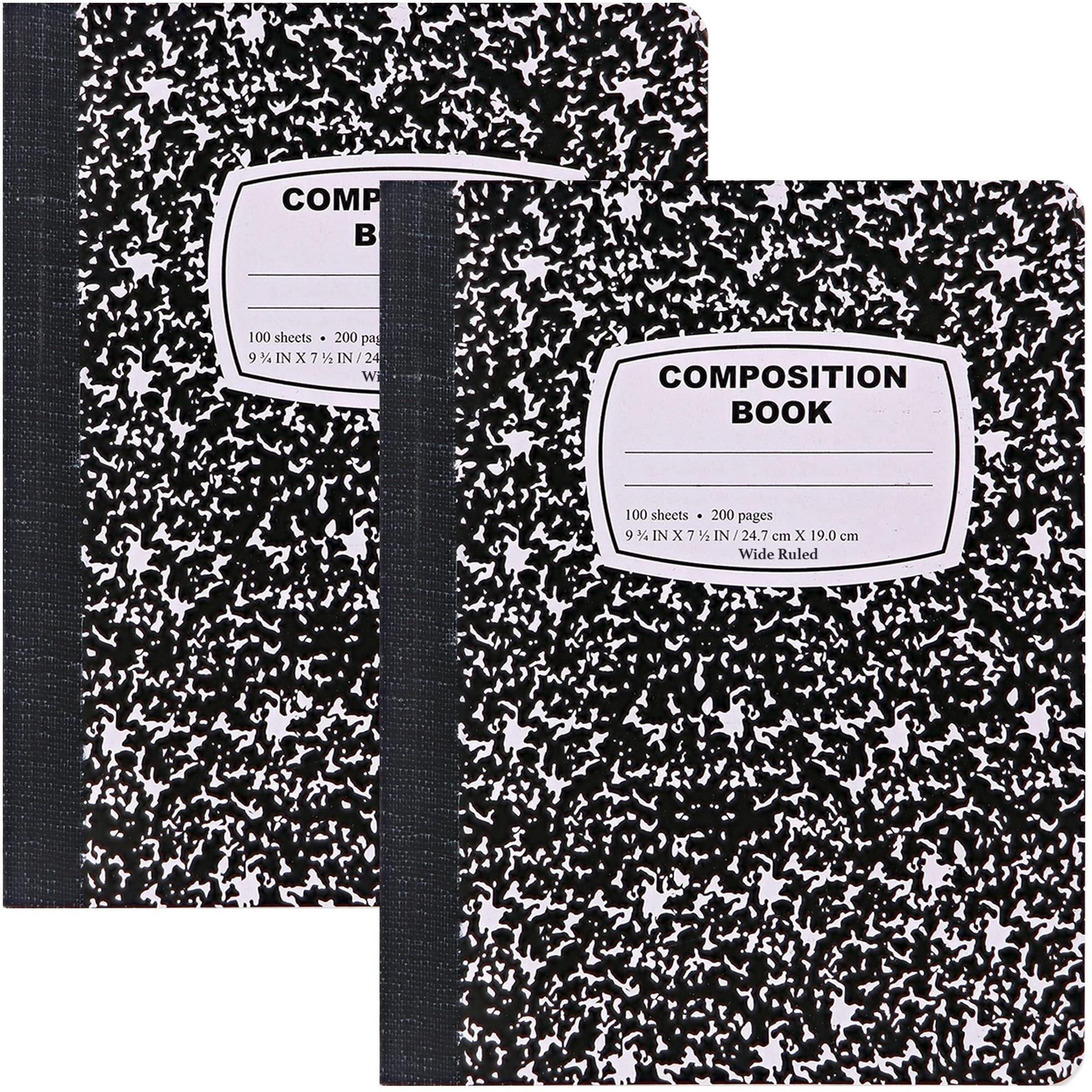 Emraw Marble Composition Notebook Wide Ruled Black And White Composition Books 100 Sheets (2 Pack)