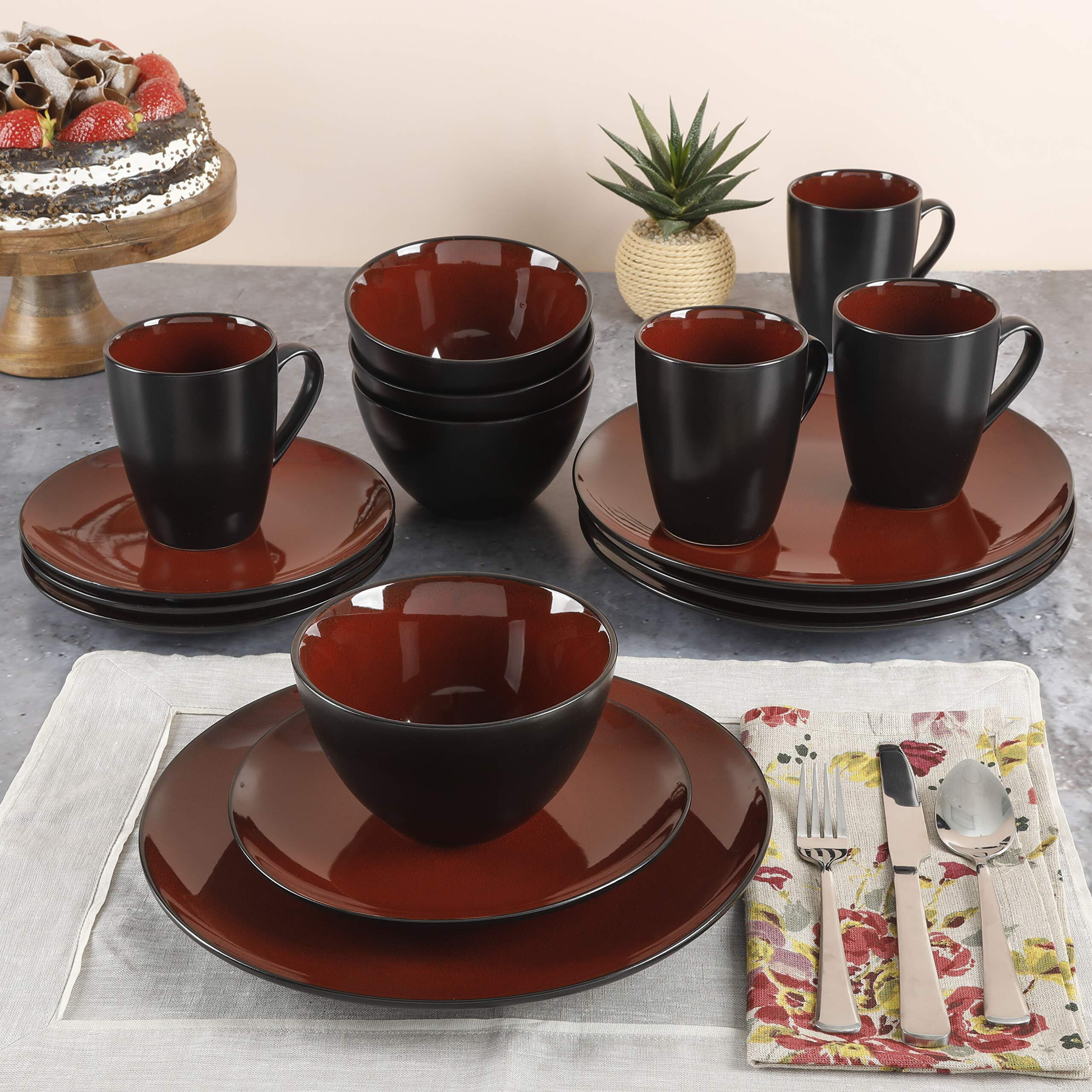 Gibson Elite Soho Lounge Round Reactive Glaze Stoneware Dinnerware Set  Service For Four (16Pcs)  Red