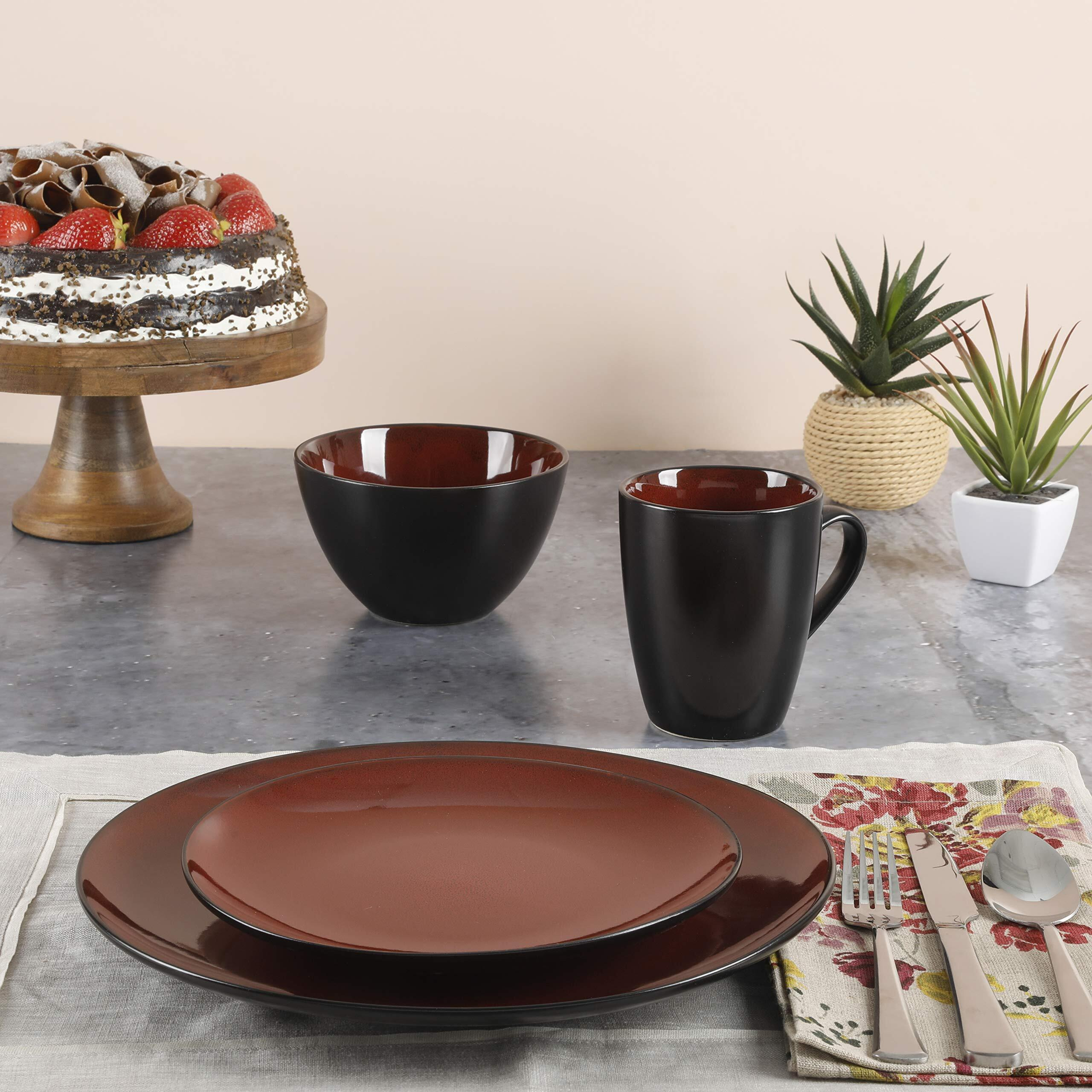 Gibson Elite Soho Lounge Round Reactive Glaze Stoneware Dinnerware Set  Service For Four (16Pcs)  Red