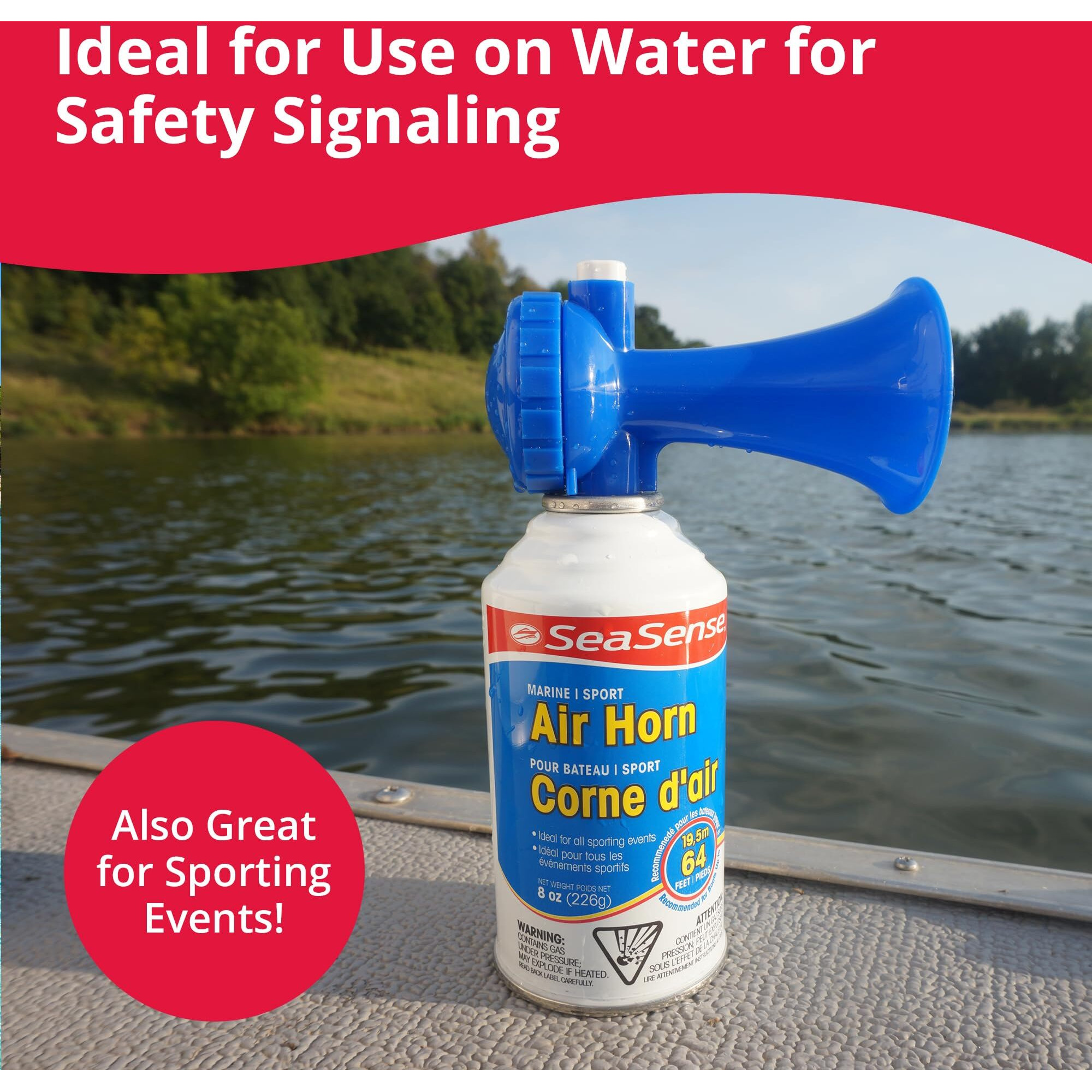 Seasense Air Horn - Jumbo Size (8 Oz)  127 Db - Loud 1 Mile Range  Meets Epa & Uscg Standards - Great For Boat & Marine Safety  Ideal For Sporting Events Such As Football & Soccer