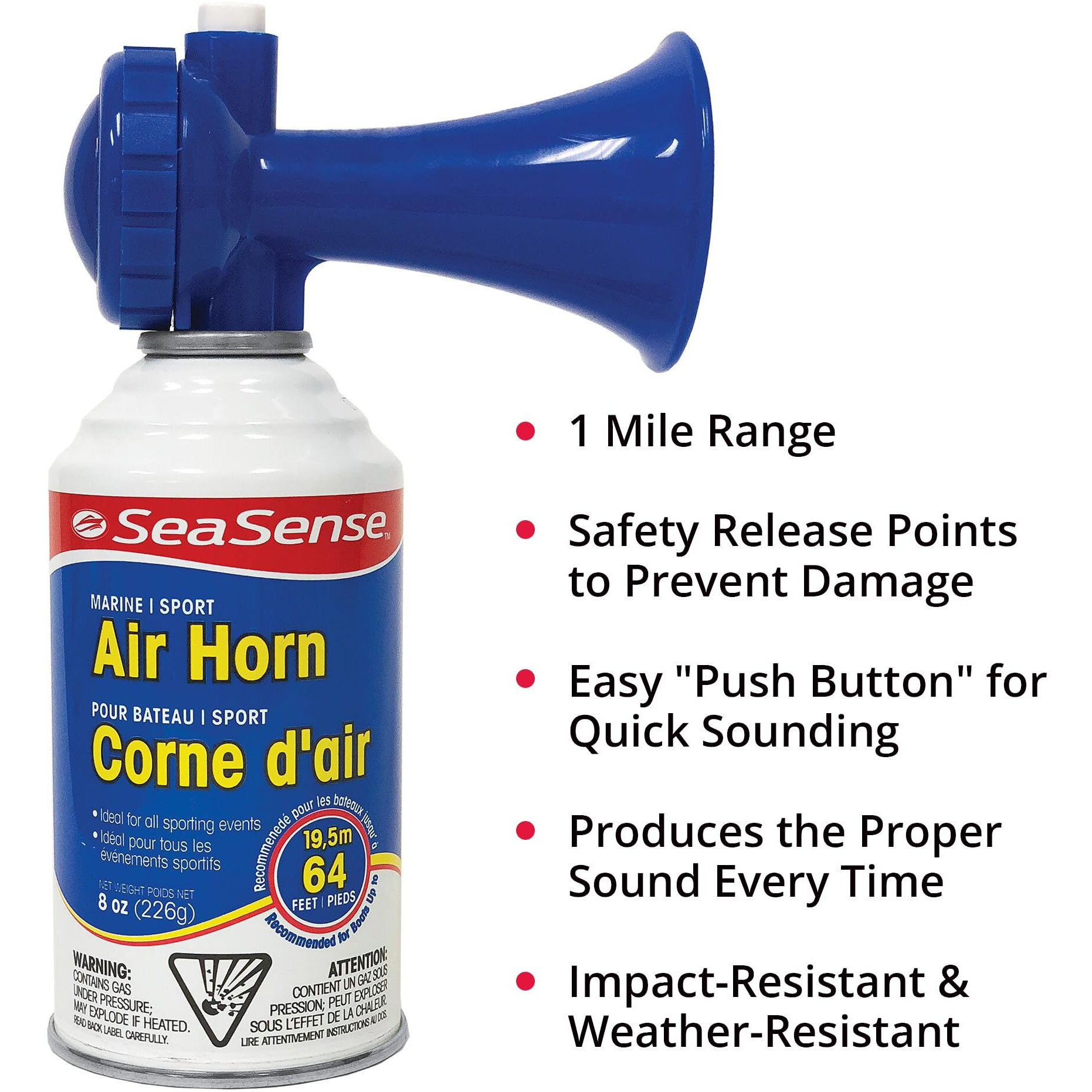 Seasense Air Horn - Jumbo Size (8 Oz)  127 Db - Loud 1 Mile Range  Meets Epa & Uscg Standards - Great For Boat & Marine Safety  Ideal For Sporting Events Such As Football & Soccer