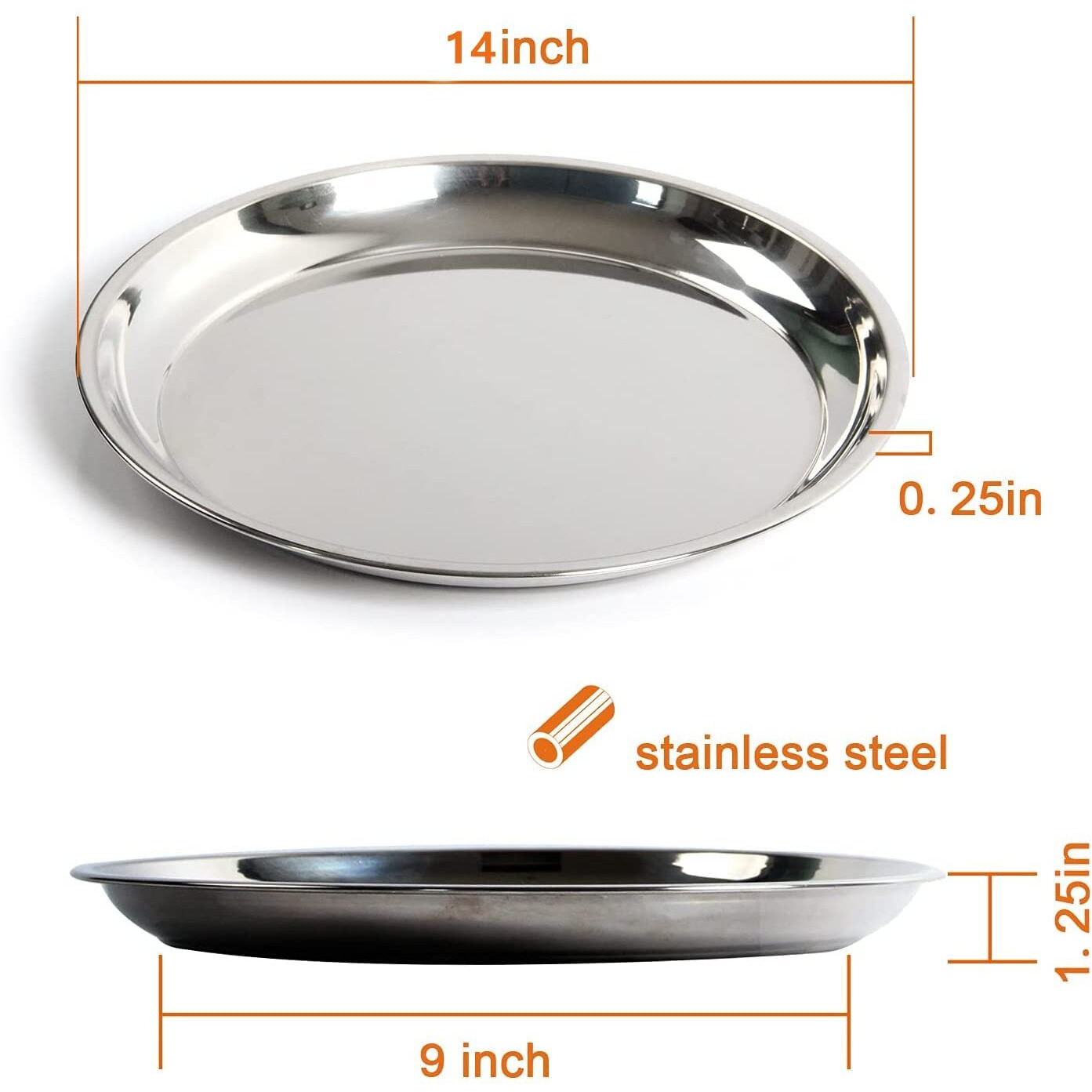 14 In Stainless Steel Roasting Pan  Stainless Steel Heavy Duty Kitchenware Round Roaster Pan Large Xlarge Big Green Egg Drip Pan For Turkey Baking Roast Chicken Brushed Surface & Dishwasher Safe