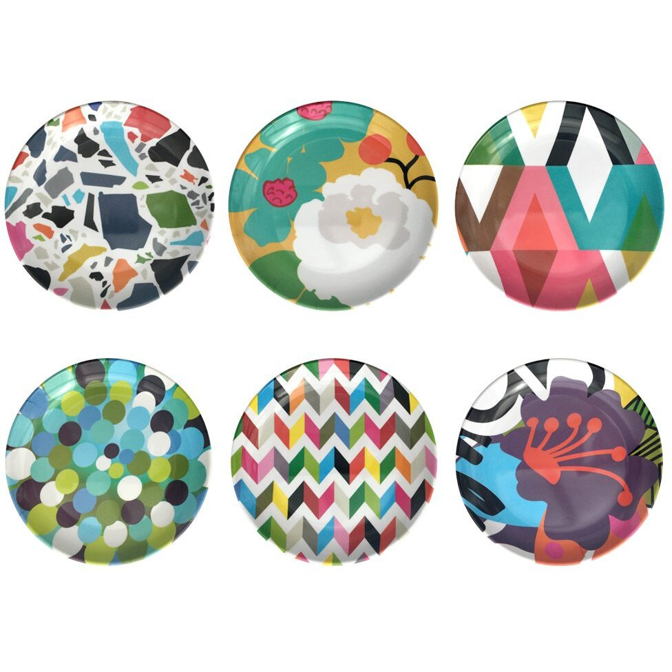 French Bull Melamine Assorted Plates-6 Piece Set -Melamine Dinnerware-Platter  Serving  Party  Platter  Dish (6"" Appetizer Plate  Assorted)